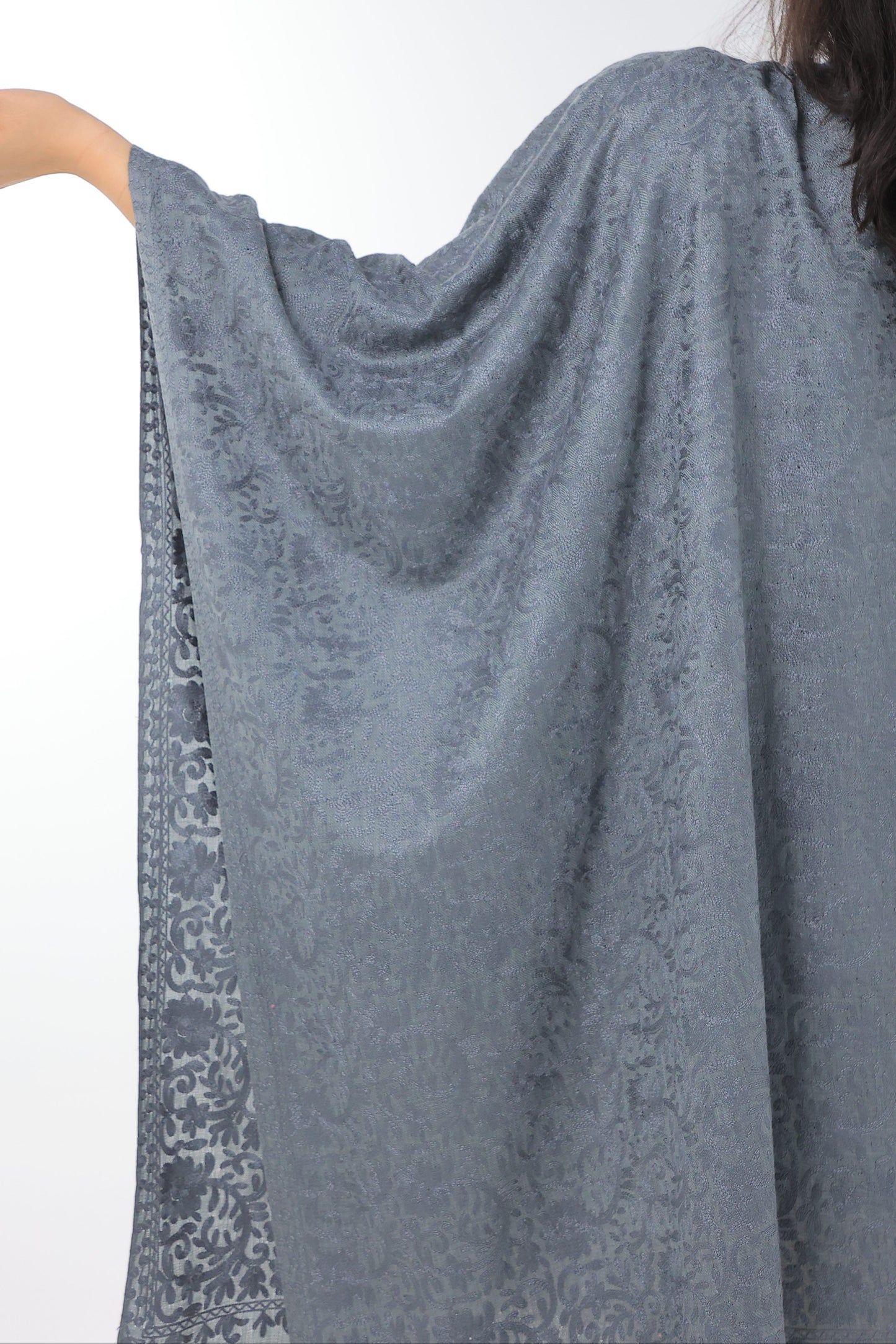 NEW Pure Blue grey gray winter Elegant Luxury Beautiful Winter Shawl Shaal Classy Circle Prestigious Floral Patterns Accessories