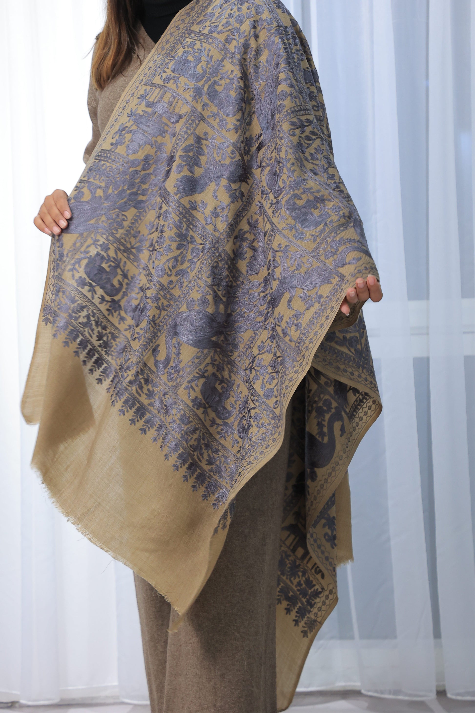 NEW Elegant Luxury Cashmere Beautiful black blue brown beige azure midnight sky night Printed Shawl Shaal Kuwait Peacock Elephant Animal Patterns Vibrant