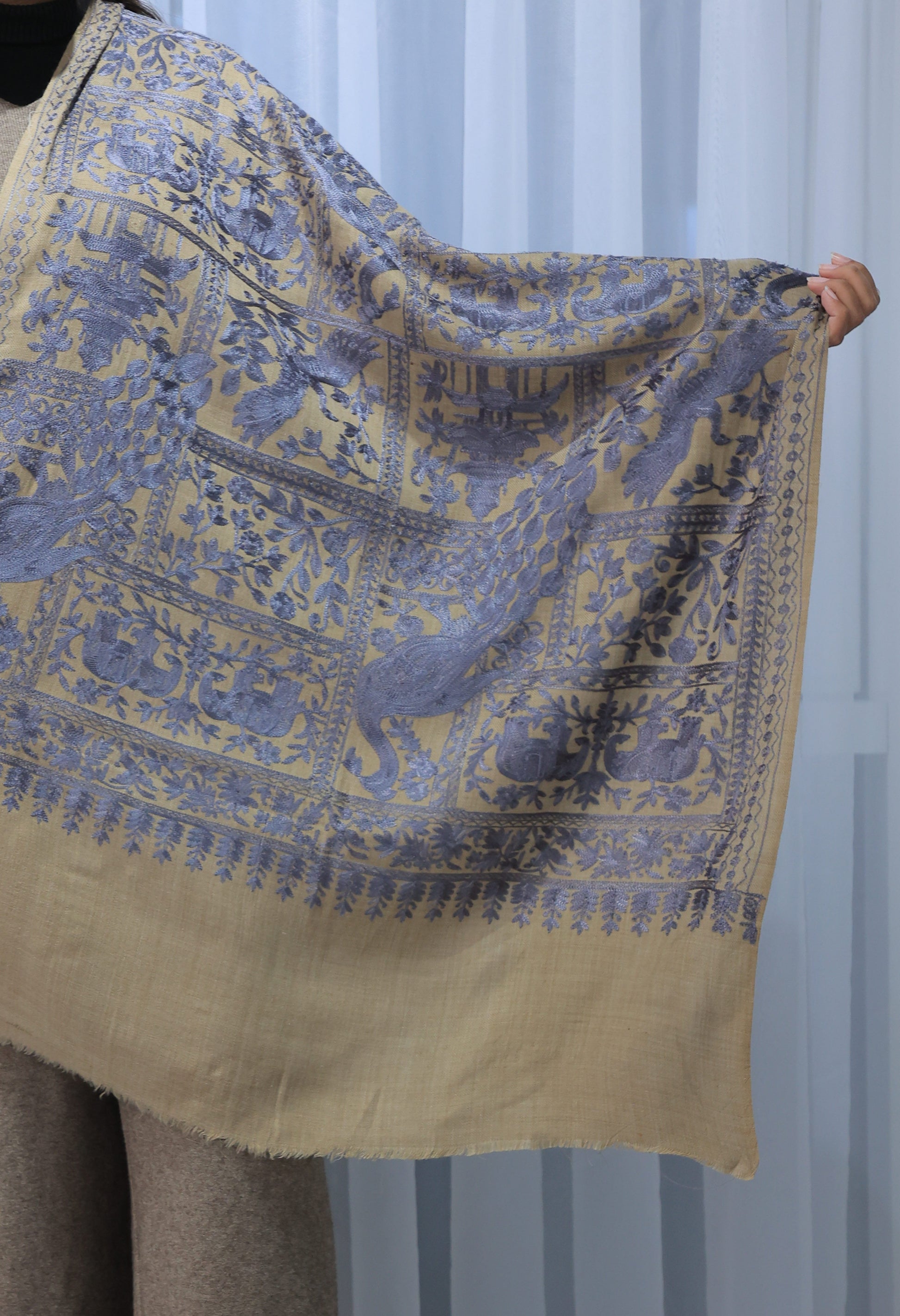 NEW Elegant Luxury Cashmere Beautiful black blue brown beige azure midnight sky night Printed Shawl Shaal Kuwait Peacock Elephant Animal Patterns Vibrant