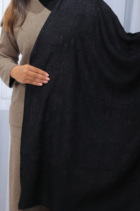 NEW Pure Black Noir  Flower Elegant Luxury Beautiful Winter Shawl Shaal Classy Circle Prestigious Patterns Accessories One of A KInd