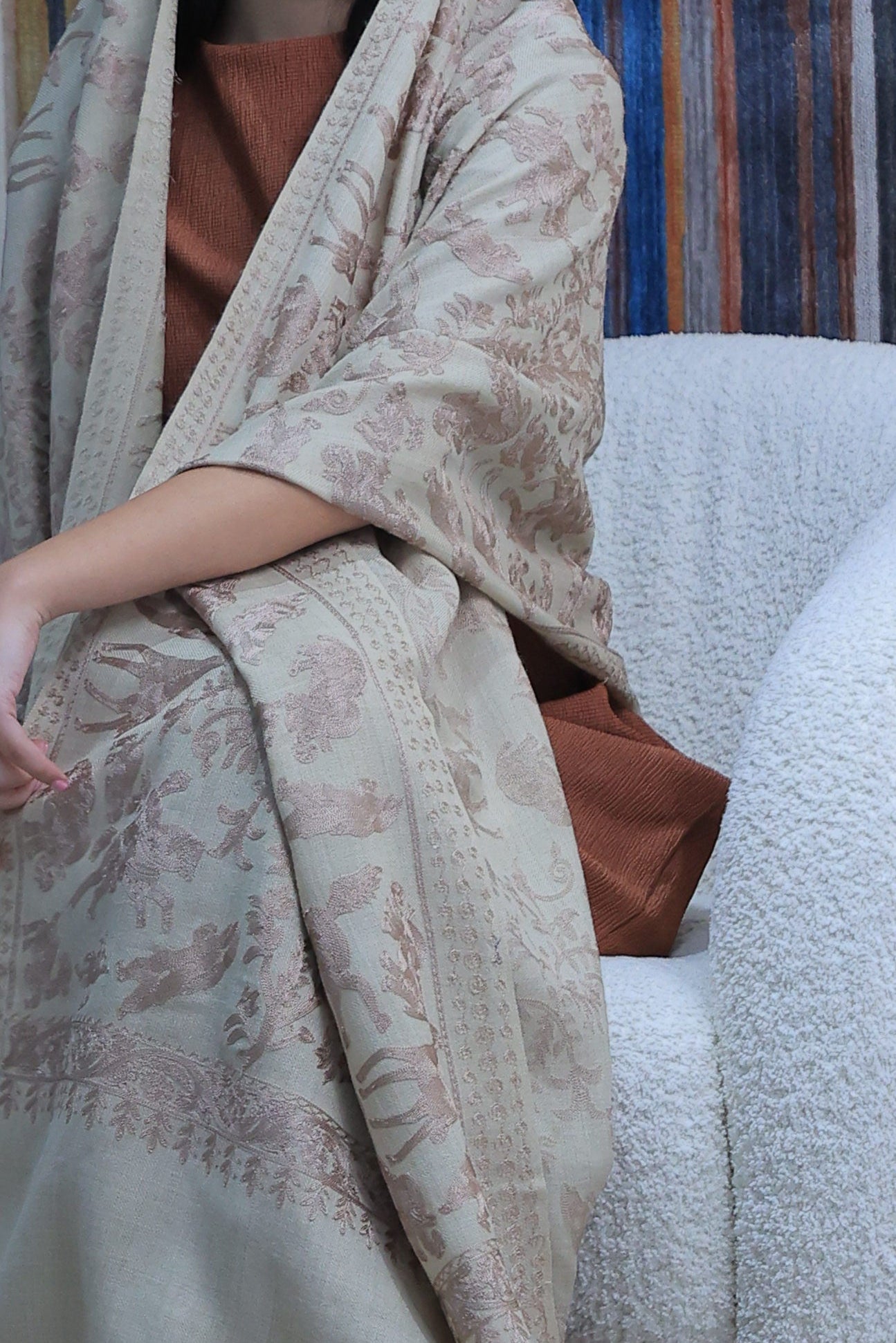 NEW Pure brown beige moore animals elephant peacock giraffe birds Flower Elegant Luxury Beautiful Winter Shawl Shaal Classy Circle Prestigious Patterns Accessories One of A KInd winter gift unique stunning