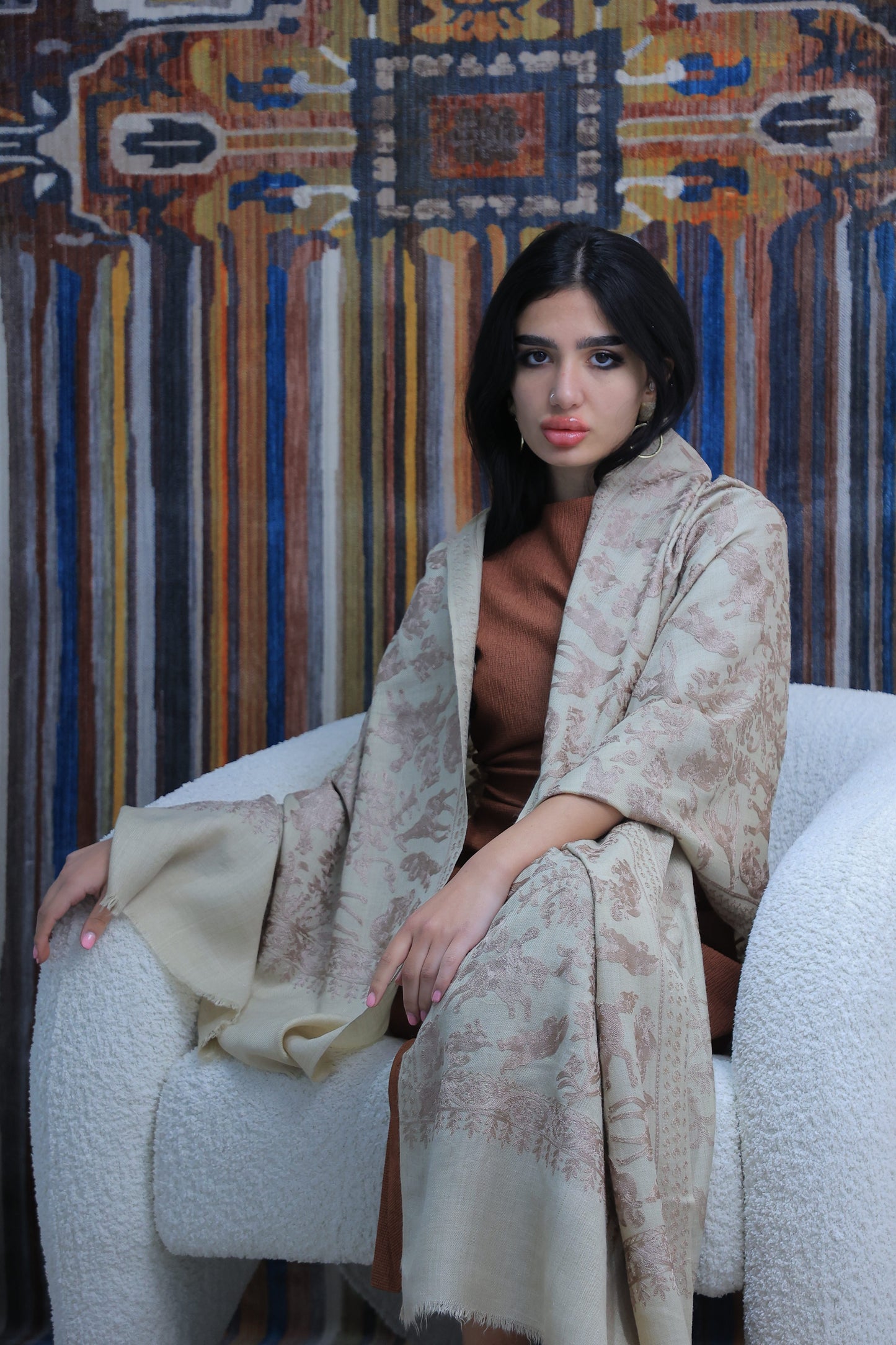 NEW Pure brown beige moore animals elephant peacock giraffe birds Flower Elegant Luxury Beautiful Winter Shawl Shaal Classy Circle Prestigious Patterns Accessories One of A KInd winter gift unique stunning