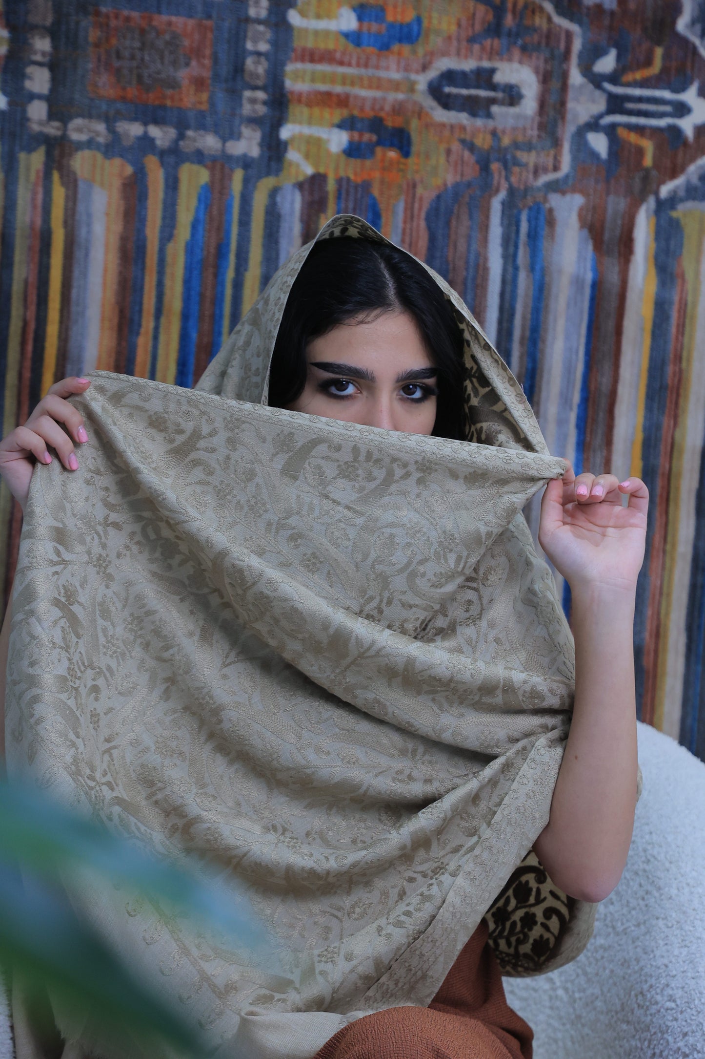NEW Pure beige brown Noir Flower Elegant Luxury Beautiful Winter Shawl Shaal Classy Circle Prestigious Patterns Accessories One of A KInd unique floral gift winter