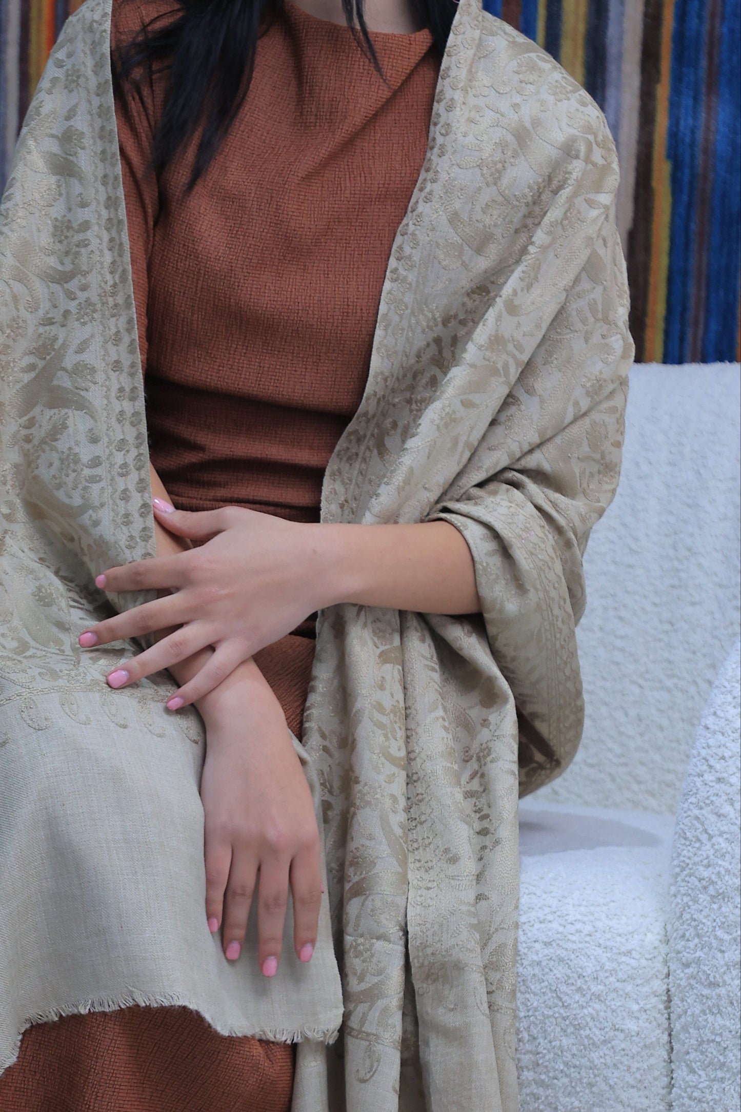 NEW Pure beige brown Noir Flower Elegant Luxury Beautiful Winter Shawl Shaal Classy Circle Prestigious Patterns Accessories One of A KInd unique floral gift winter