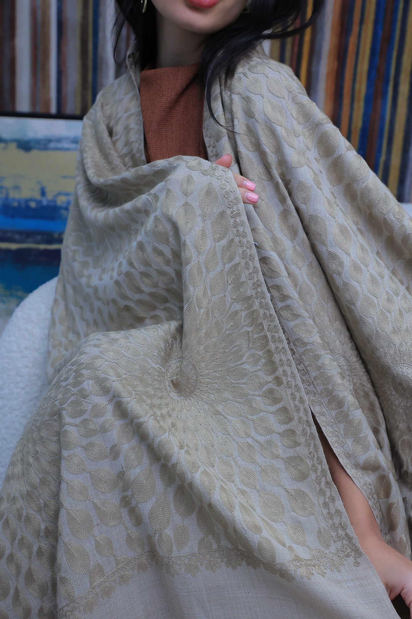 NEW Pure Elegant Luxury Beautiful Winter Shawl Shaal Classy Floral Prestigious Patterns Accessories Expensive Rare One of A Kind Brown