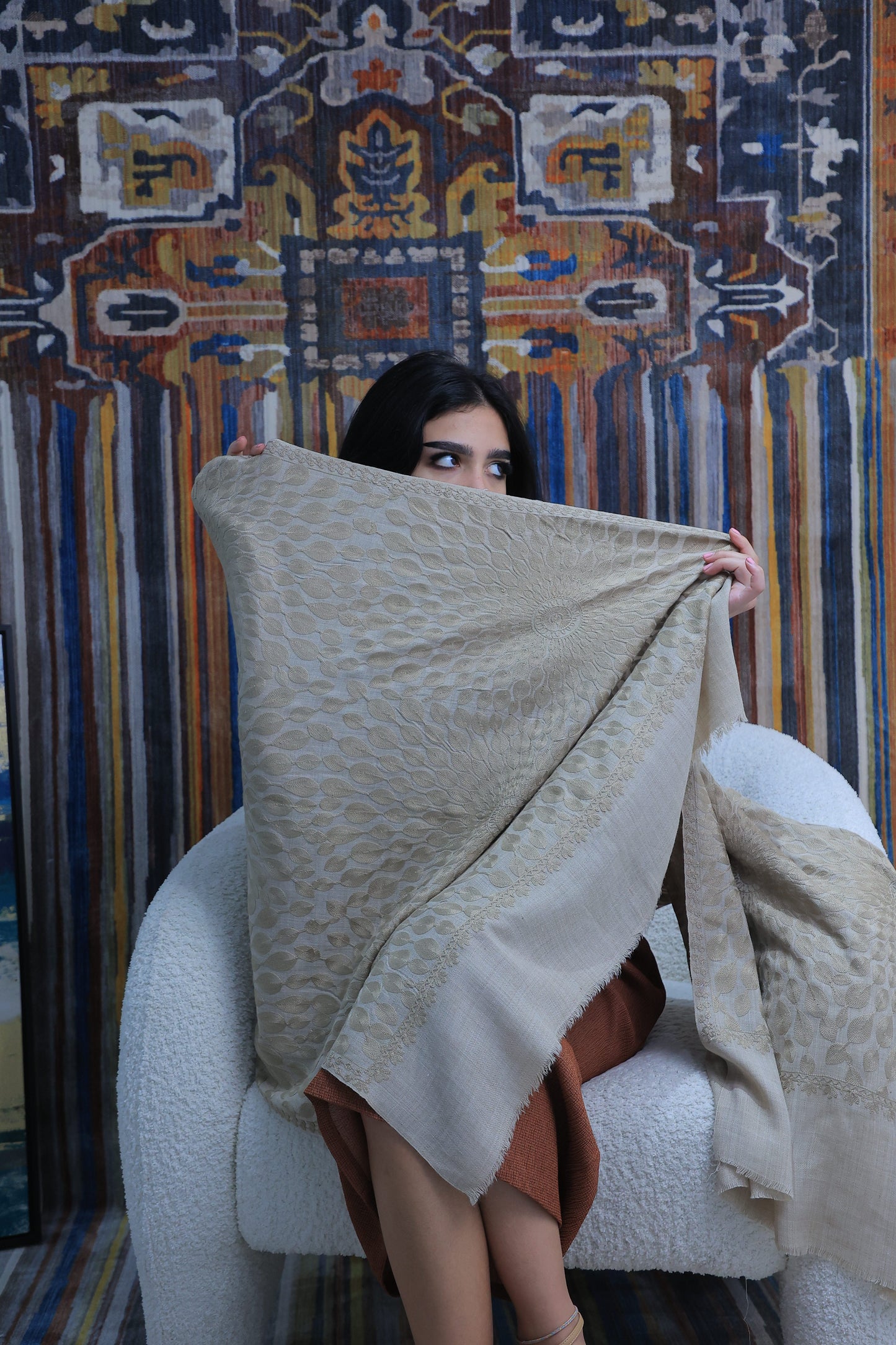 NEW Pure Elegant Luxury Beautiful Winter Shawl Shaal Classy Floral Prestigious Patterns Accessories Expensive Rare One of A Kind Brown