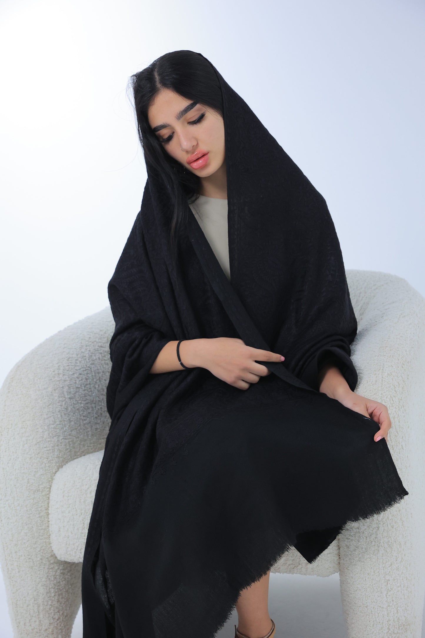 NEW Elegant Luxury Cashmere Beautiful black blue brown beige azure midnight sky night Printed Shawl Shaal Kuwait Peacock Elephant Animal Patterns Vibrant