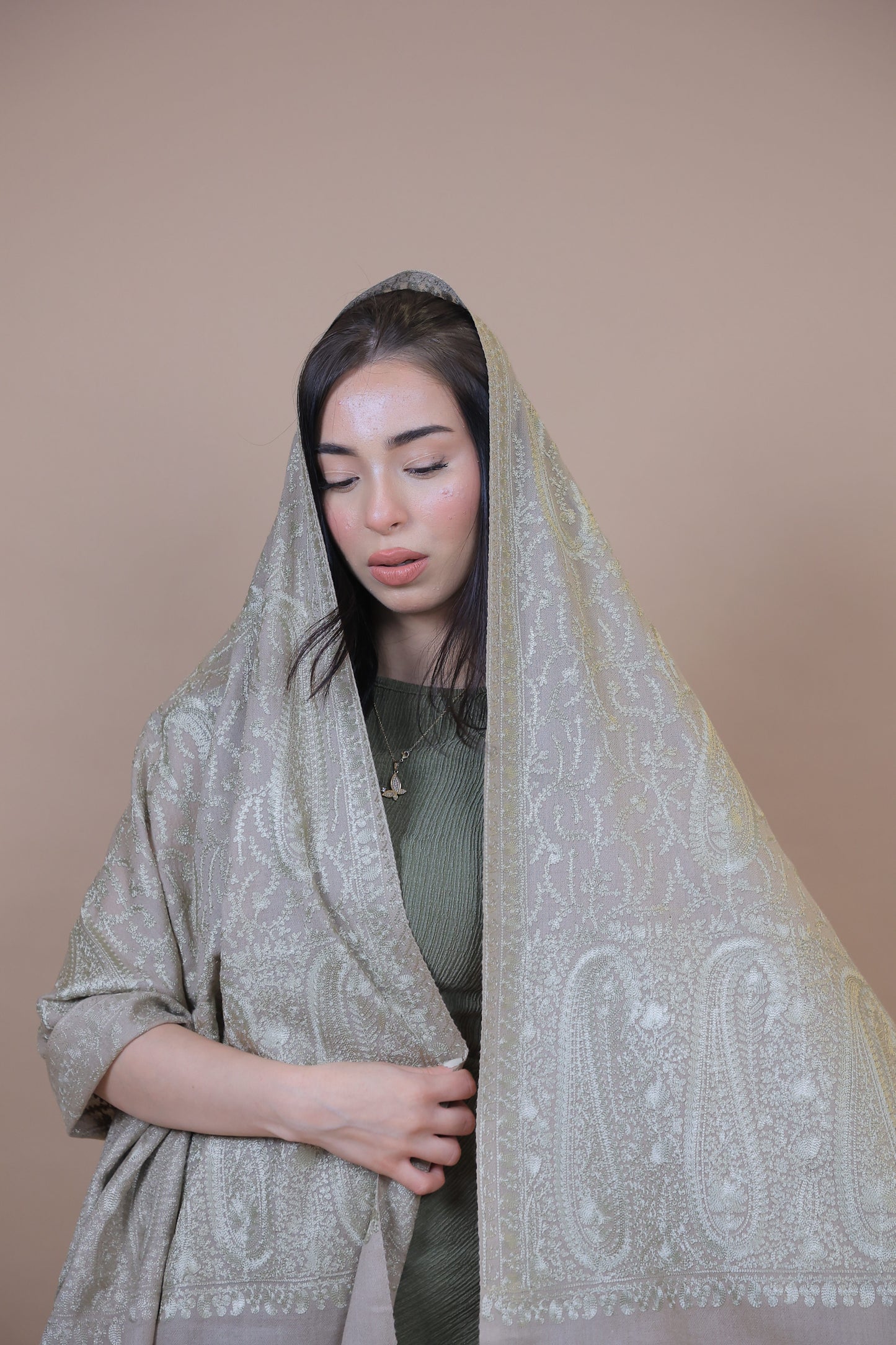 NEW Pure Satoosh Elegant Luxury Beautiful Winter Shawl Shaal Classy Circle Prestigious Patterns Accessories Green Paisley Olive Brown