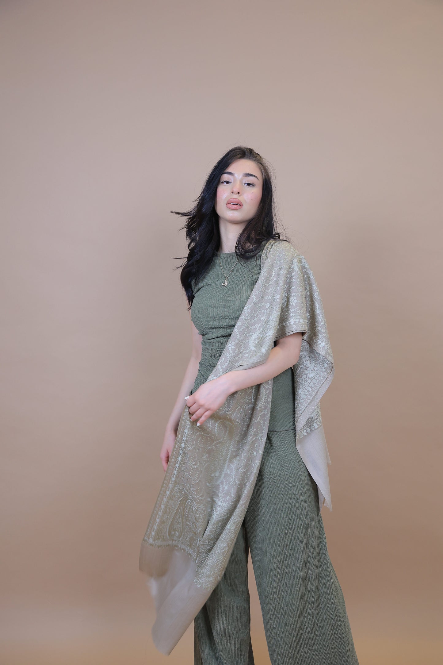 NEW Pure Satoosh Elegant Luxury Beautiful Winter Shawl Shaal Classy Circle Prestigious Patterns Accessories Green Paisley Olive Brown