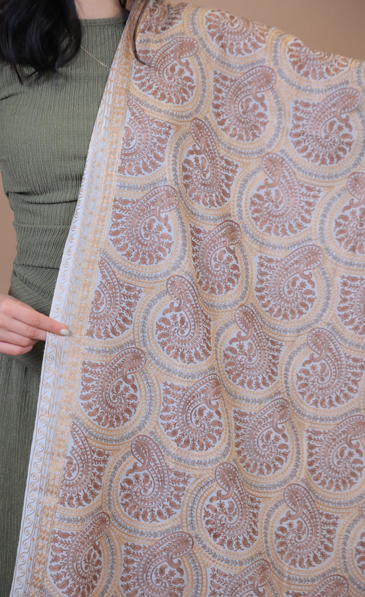 NEW Pure Satoosh Elegant Luxury Beautiful Winter Shawl Shaal Classy Circle Prestigious Damask paisley Patterns Accessories one of a kind brown
