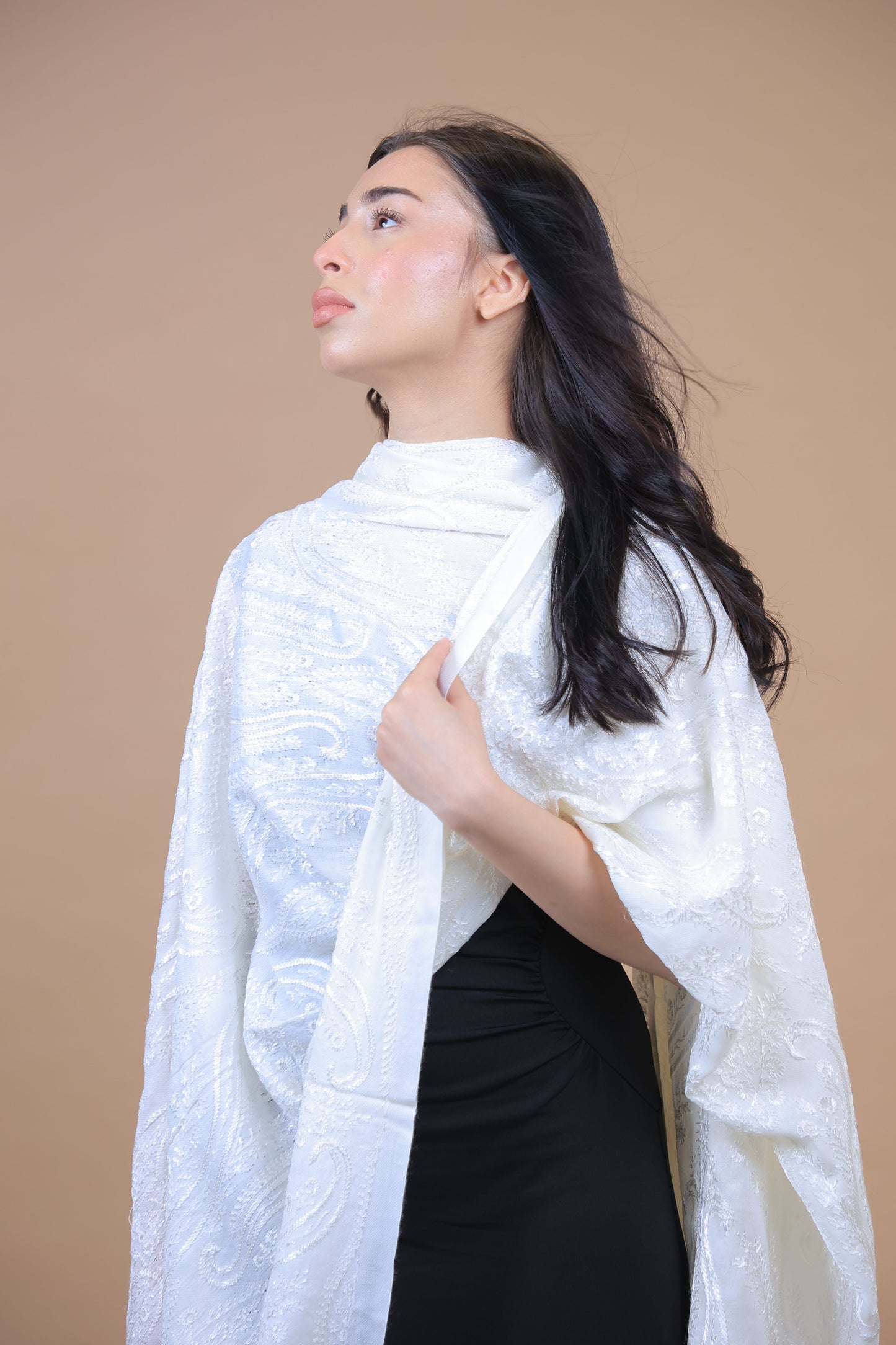 NEW Pure White Clean Elegant Luxury Beautiful Winter Shawl Shaal Classy Prestigious Damask Paisley Patterns Accessories