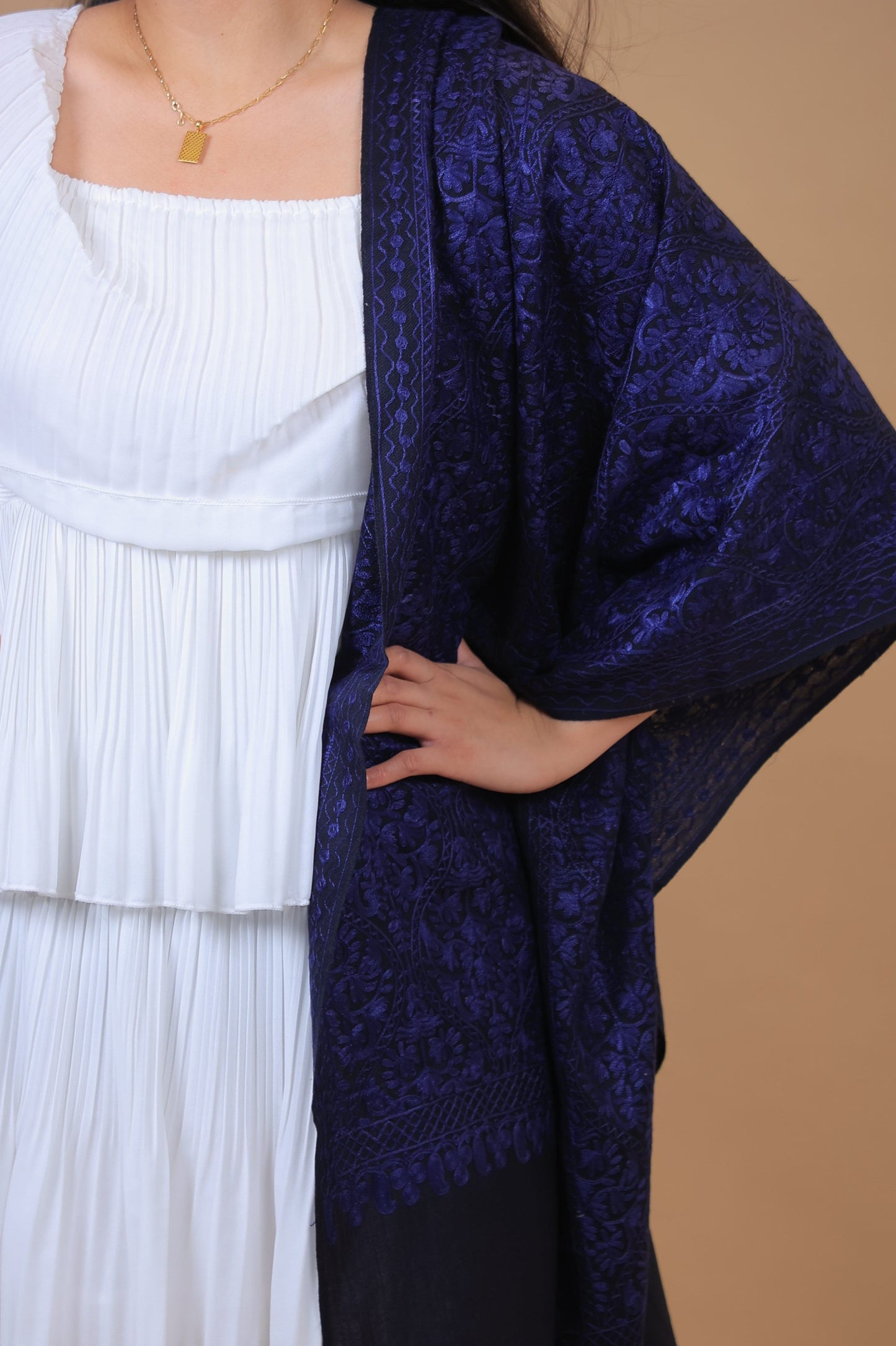 NEW Pure Cashmere Kashmir Elegant Luxury Beautiful Winter Shawl Shaal Classy Circle Prestigious Damask Patterns Accessories Expensive Rare One of A Kind Brown Blue black
