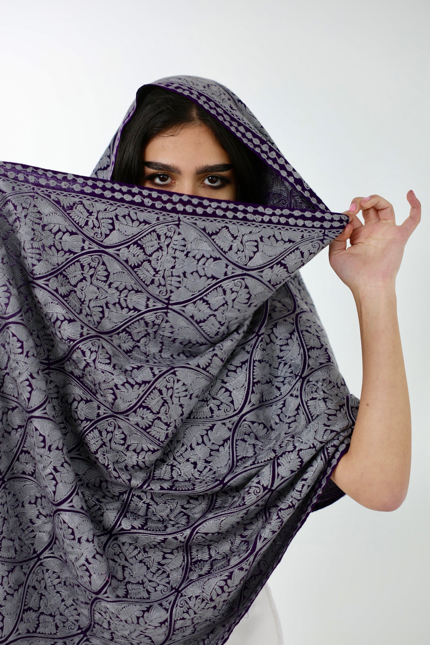 NEW Pure violet purple amethyst ube silver grey gray winter Elegant Luxury Beautiful Winter Shawl Shaal Classy Circle Prestigious Floral Patterns Accessories