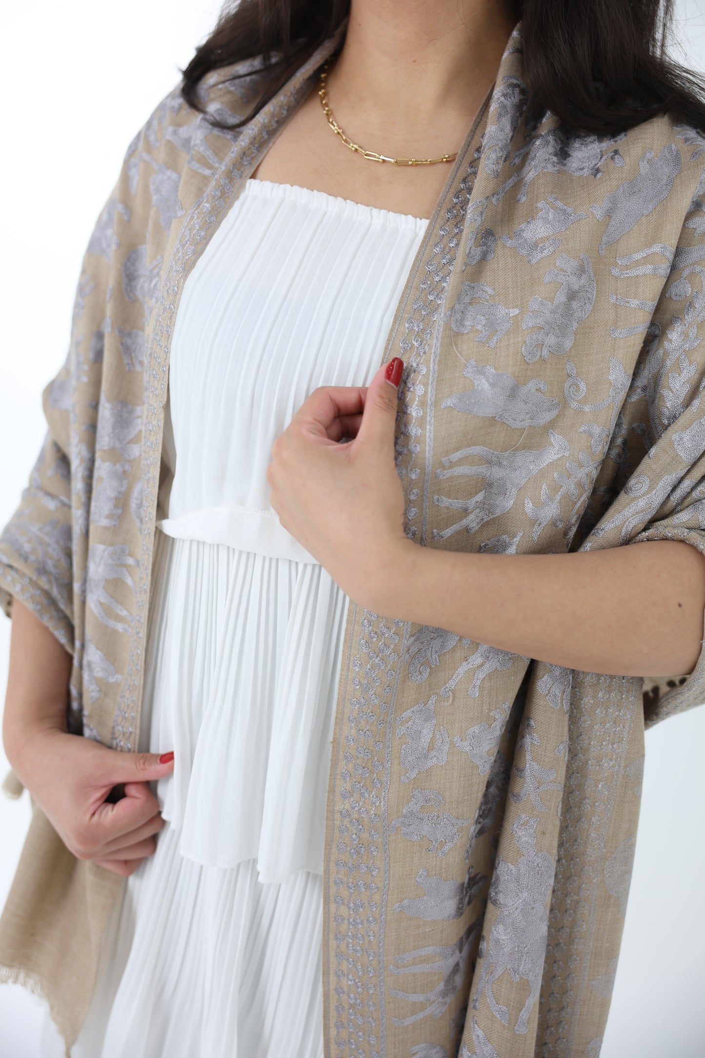 NEW Pure Elegant Luxury Beautiful Winter Shawl Shaal Classy Floral Prestigious Patterns Accessories Expensive Rare One of A Kind Brown silver gray beige