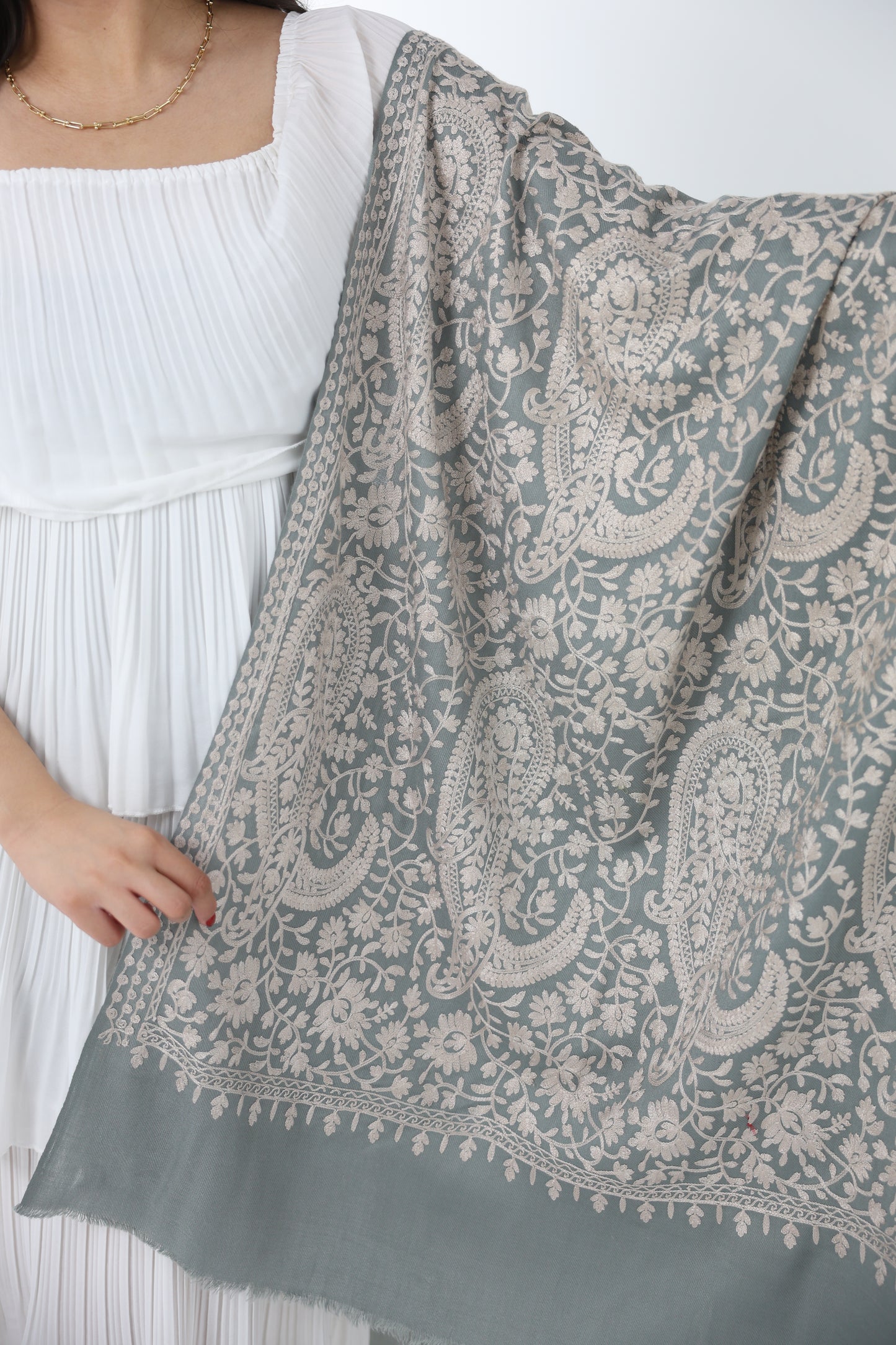 NEW Pure beige silver blue olive grey gray winter Elegant Luxury Beautiful Winter Shawl Shaal Classy Circle Prestigious Floral Patterns Accessories