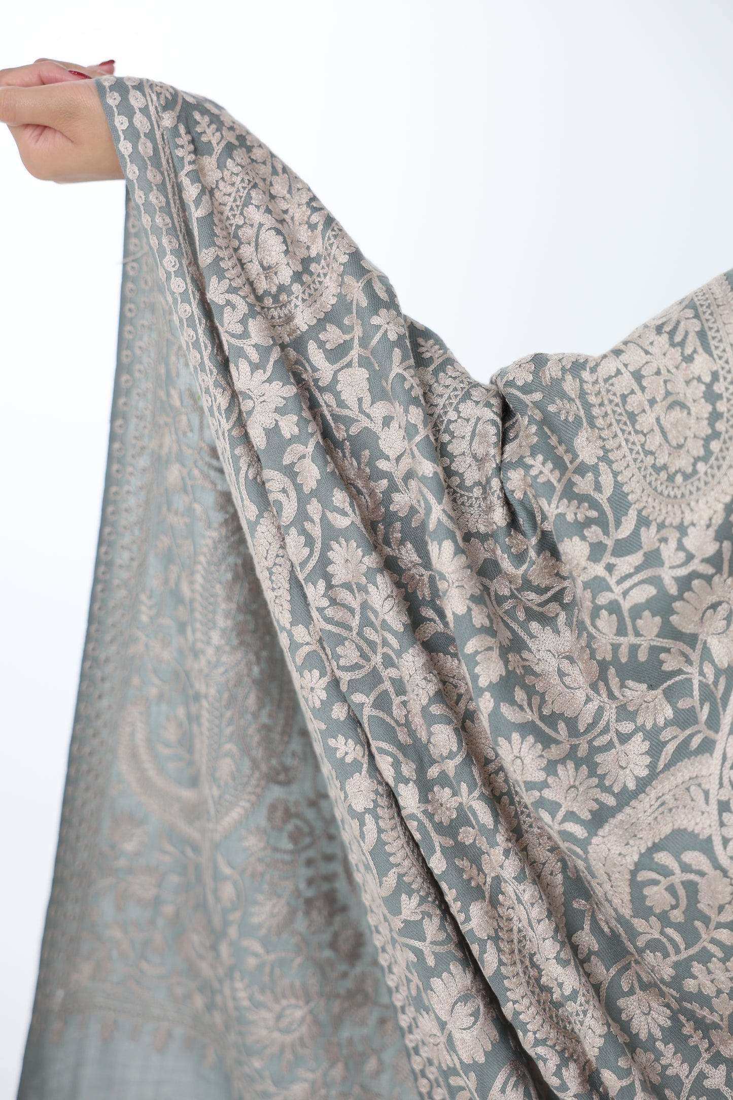 NEW Pure beige silver blue olive grey gray winter Elegant Luxury Beautiful Winter Shawl Shaal Classy Circle Prestigious Floral Patterns Accessories