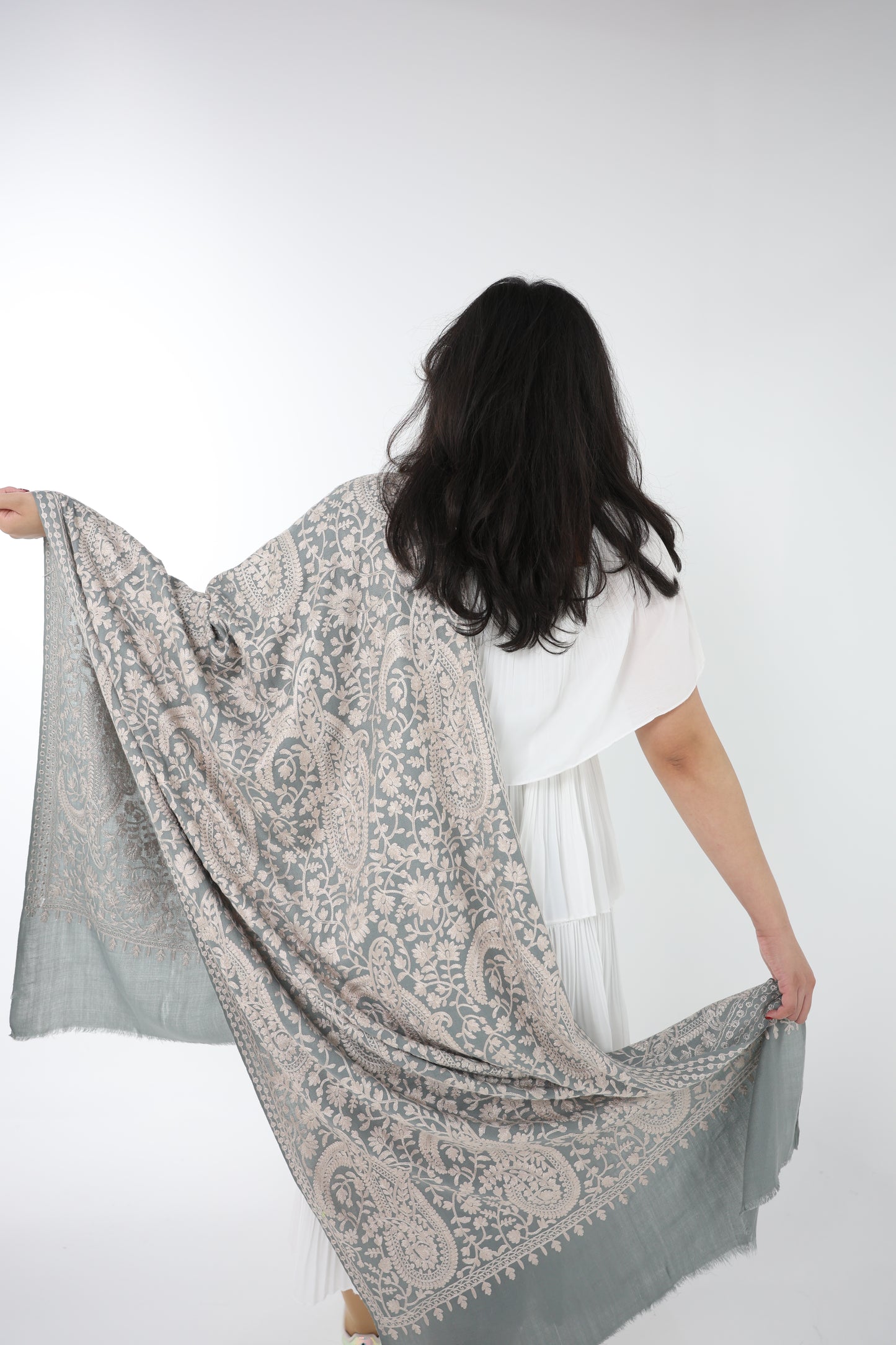 NEW Pure beige silver blue olive grey gray winter Elegant Luxury Beautiful Winter Shawl Shaal Classy Circle Prestigious Floral Patterns Accessories