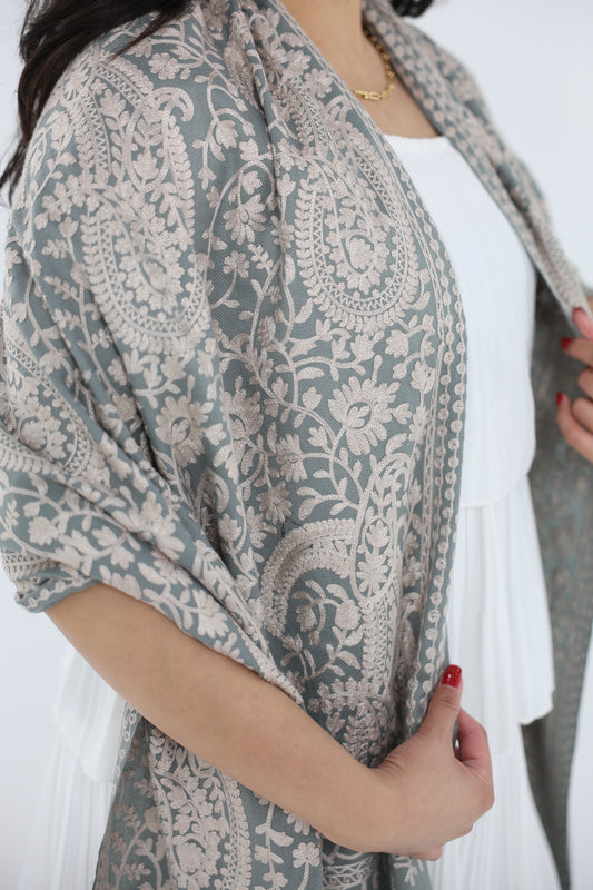 NEW Pure beige silver blue olive grey gray winter Elegant Luxury Beautiful Winter Shawl Shaal Classy Circle Prestigious Floral Patterns Accessories