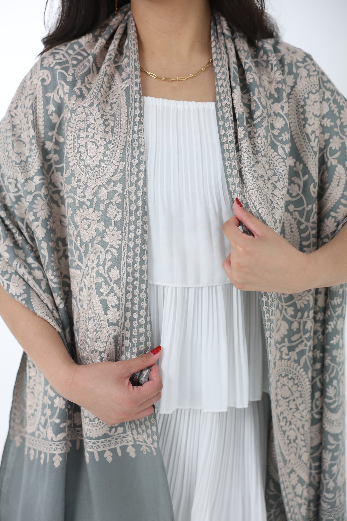 NEW Pure beige silver blue olive grey gray winter Elegant Luxury Beautiful Winter Shawl Shaal Classy Circle Prestigious Floral Patterns Accessories
