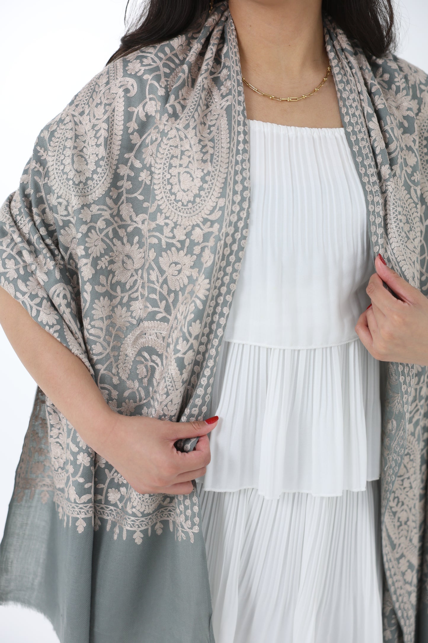 NEW Pure beige silver blue olive grey gray winter Elegant Luxury Beautiful Winter Shawl Shaal Classy Circle Prestigious Floral Patterns Accessories