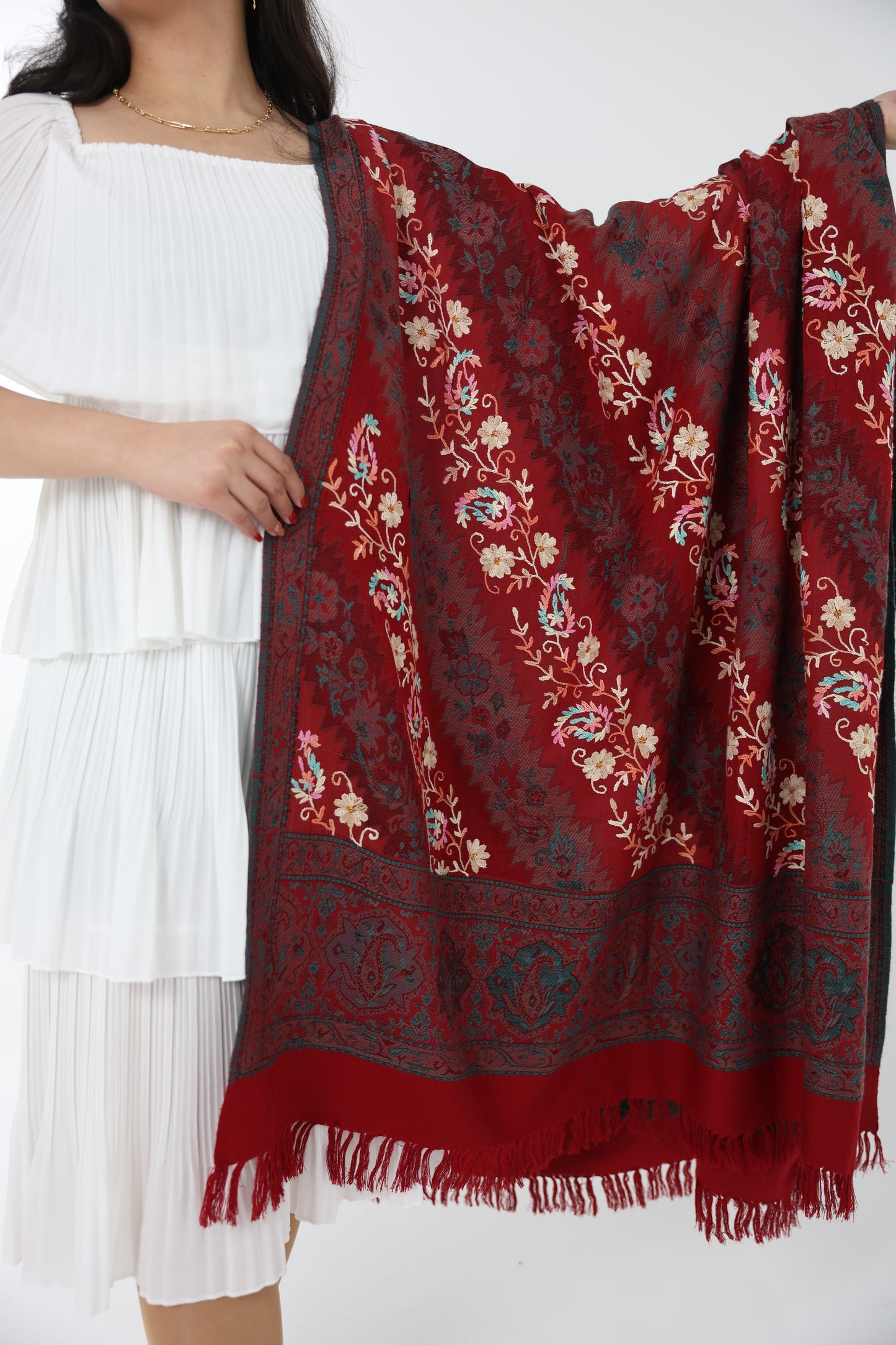 NEW Cashmere Elegant Luxury Beautiful Winter Shawl Shaal Classy Circle Red Gold Damask Patterns Accessories