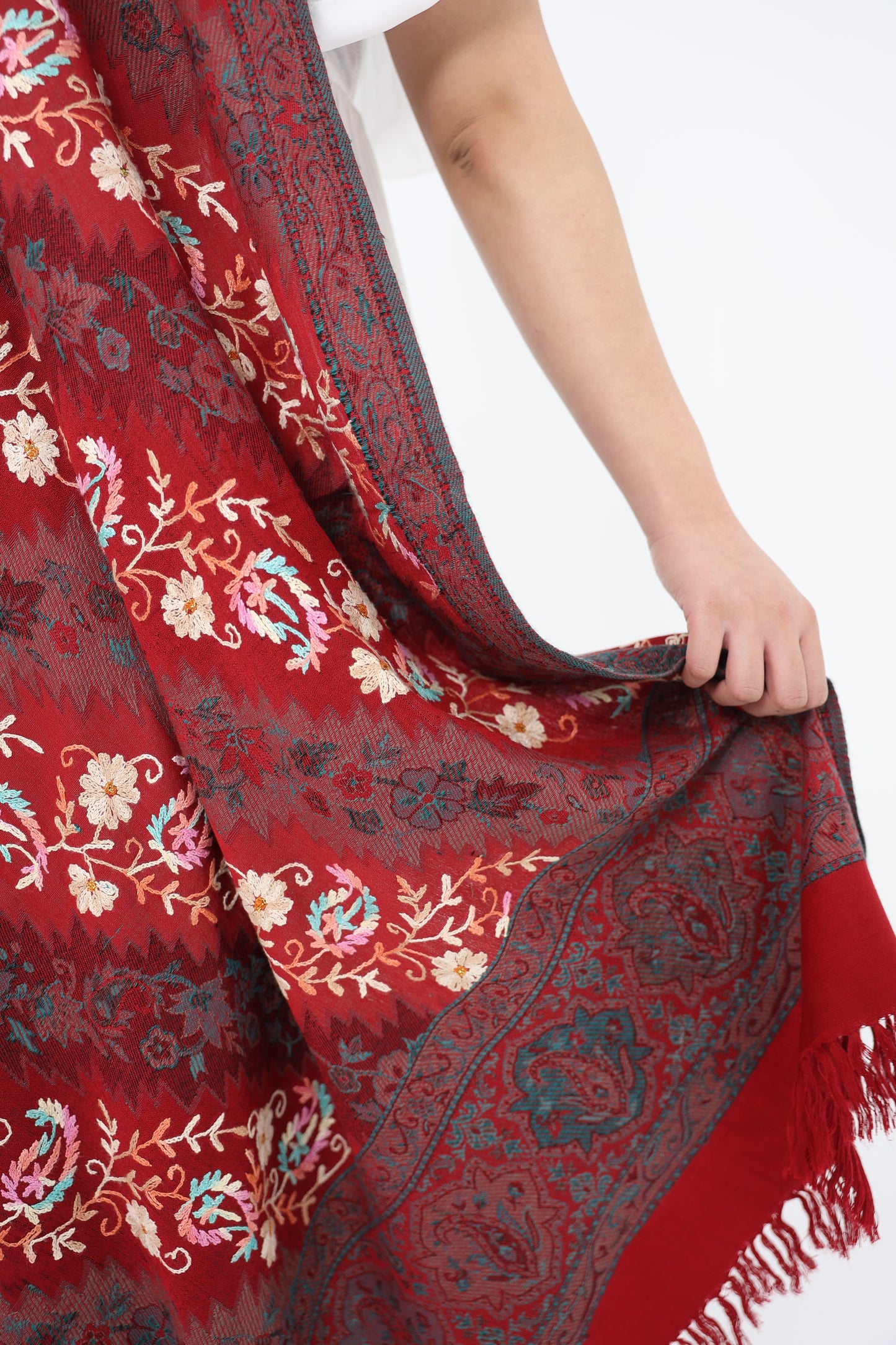 NEW Cashmere Elegant Luxury Beautiful Winter Shawl Shaal Classy Circle Red Gold Damask Patterns Accessories