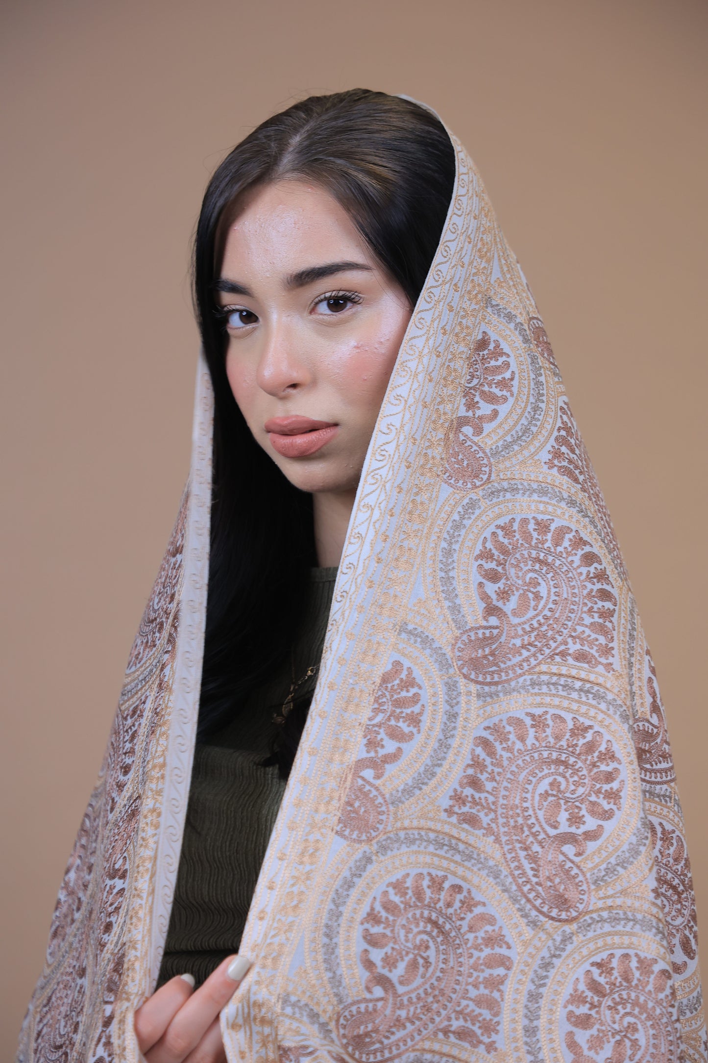 NEW Pure Satoosh Elegant Luxury Beautiful Winter Shawl Shaal Classy Circle Prestigious Damask paisley Patterns Accessories one of a kind brown white