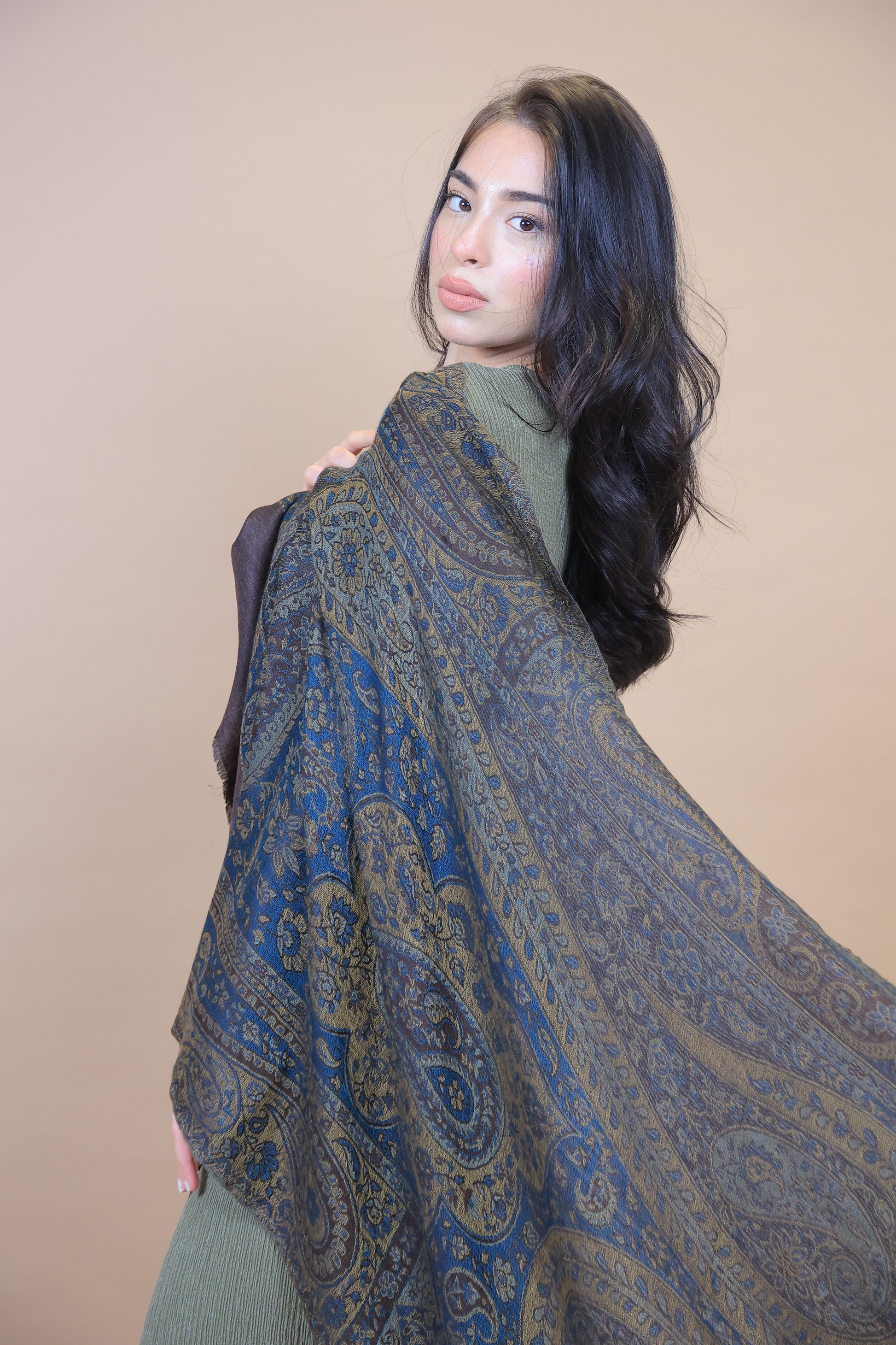 NEW Pure Satoosh Elegant Luxury Beautiful Winter Shawl Shaal Classy Circle Prestigious Paisley  Patterns Accessories Blue Yellow Green One of A Kind Soft 