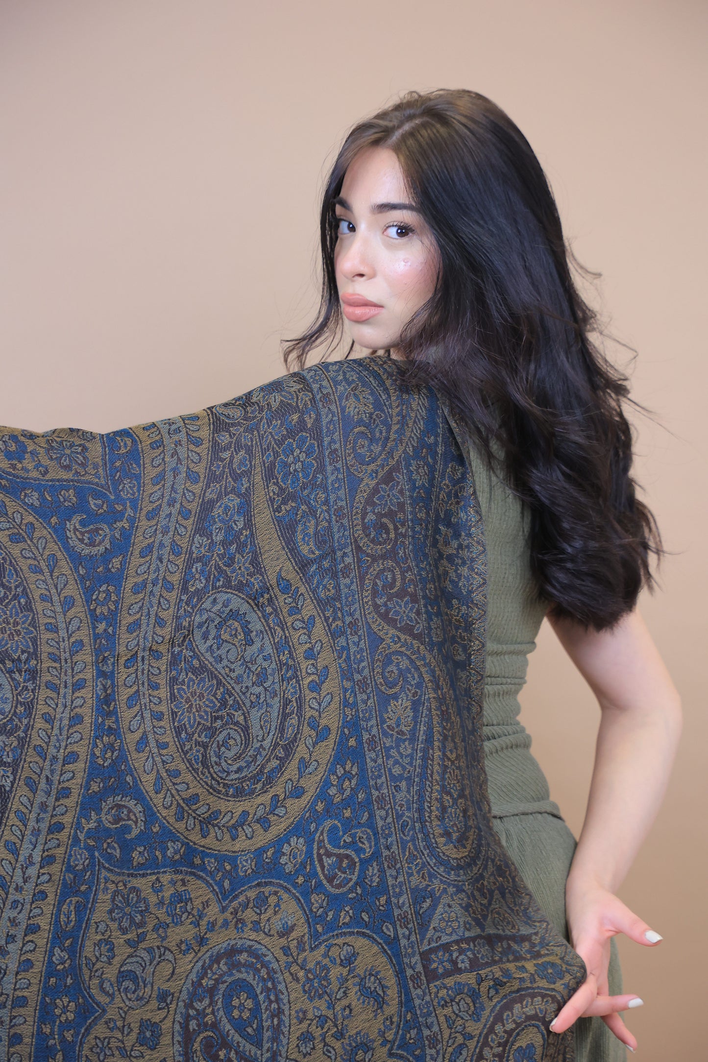 NEW Pure Satoosh Elegant Luxury Beautiful Winter Shawl Shaal Classy Circle Prestigious Paisley  Patterns Accessories Blue Yellow Green One of A Kind Soft 