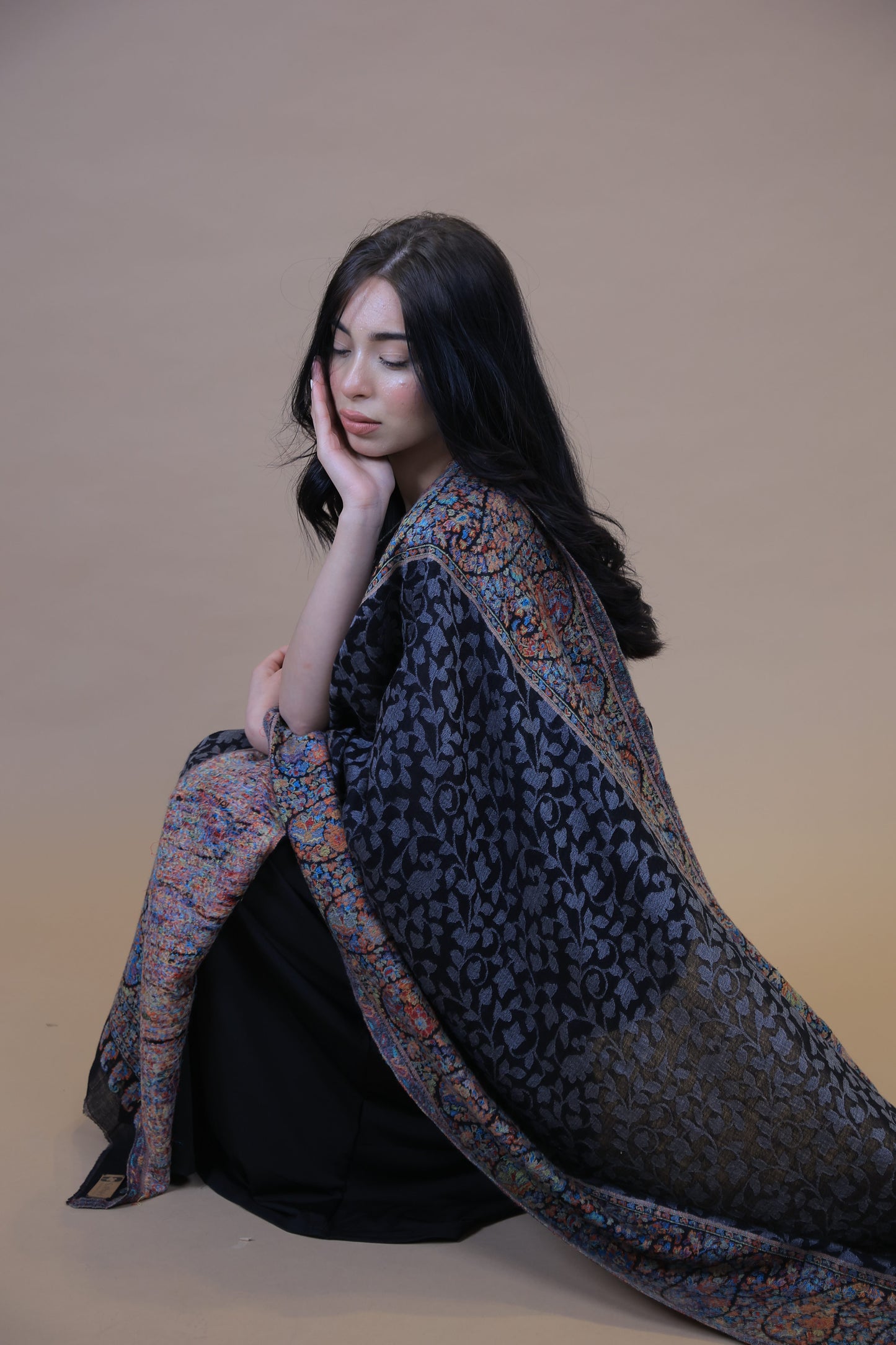 NEW Pure Kani Satoosh Elegant Luxury Beautiful Winter Shawl Shaal Classy Prestigious FLORAL flowers flora Patterns Accessories one of a kind black colorful vibrant stunning leaves