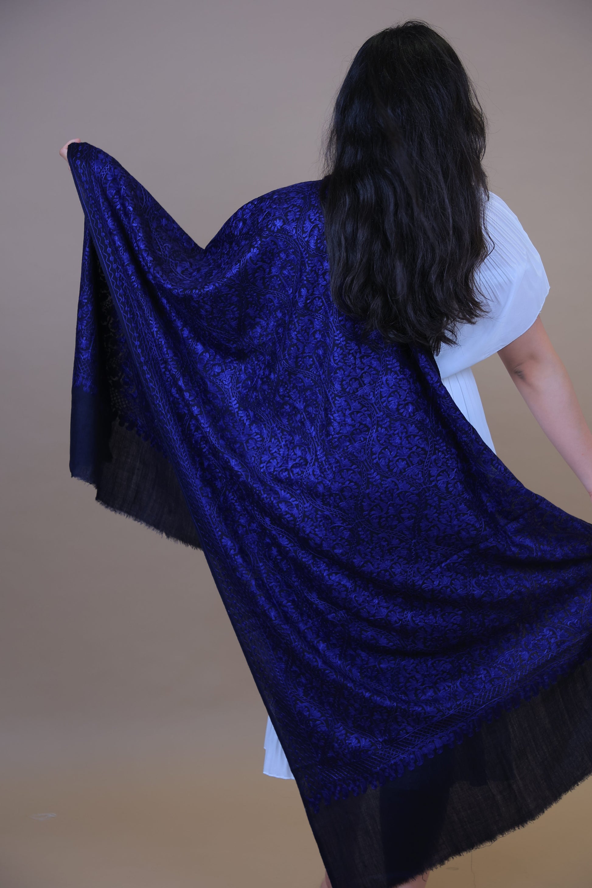 NEW Pure Cashmere Kashmir Elegant Luxury Beautiful Winter Shawl Shaal Classy Circle Prestigious Damask Patterns Accessories Expensive Rare One of A Kind Brown Blue  black