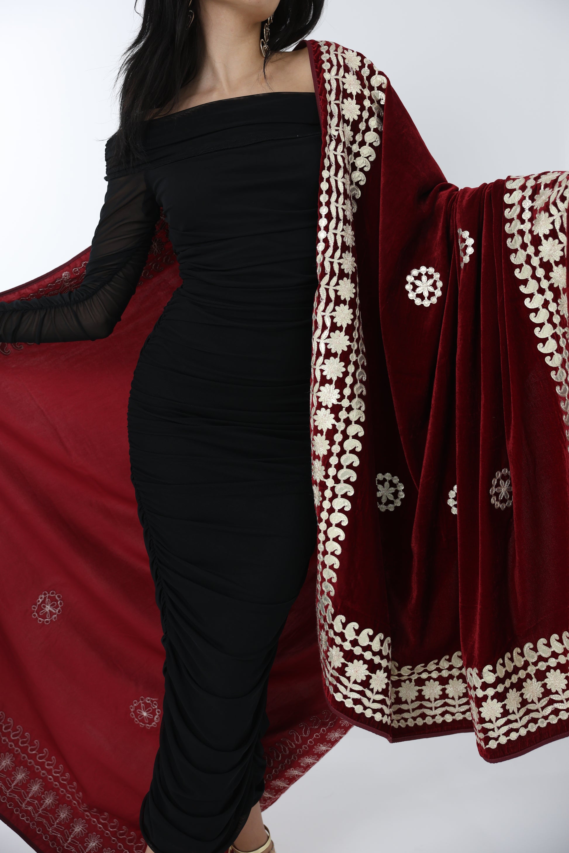 NEW Velvet ramadan one of a kind unique material Cashmere Elegant Luxury Beautiful Winter Shawl Shaal Classy Circle Red Gold Damask Patterns Accessories Celebration gift wedding what to wear ootd outfit