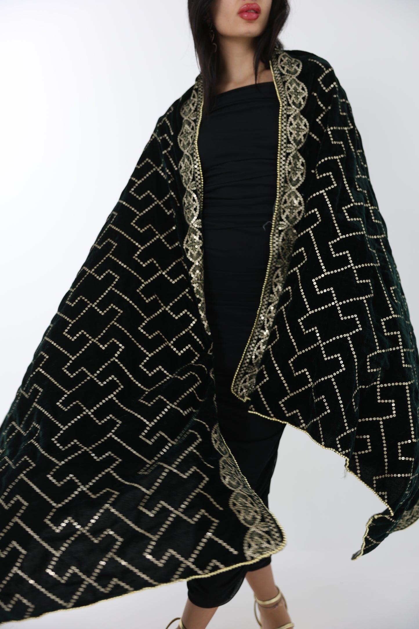 Majestic Emerald Velvet Shawl