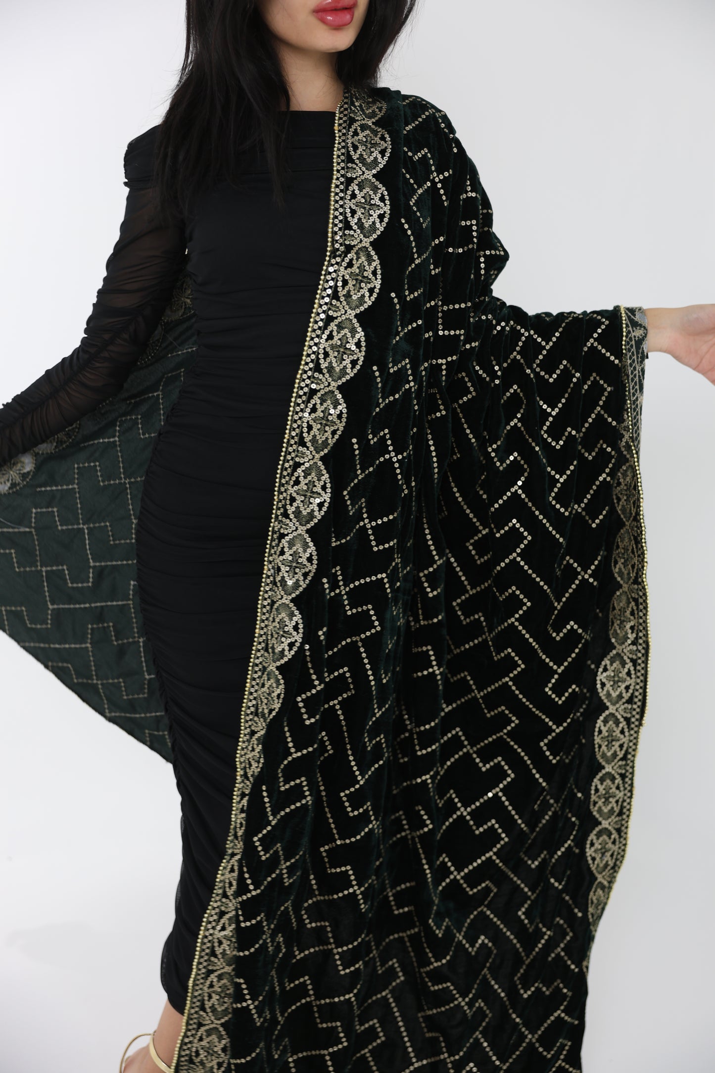 Majestic Emerald Velvet Shawl