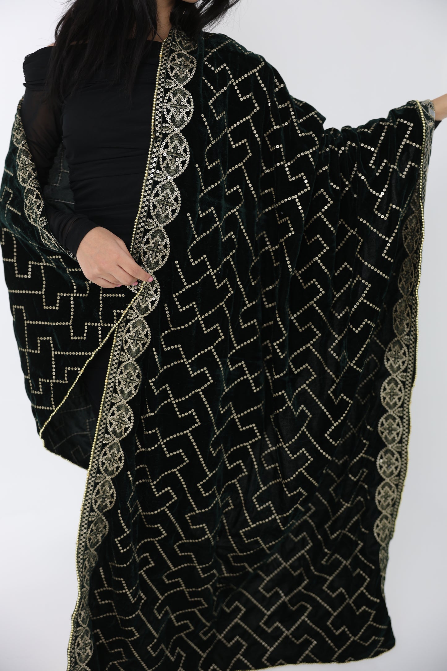 Majestic Emerald Velvet Shawl