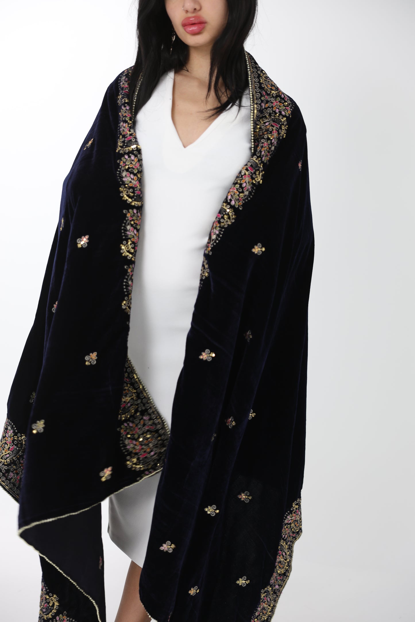 Navy Gem Velvet Shawl