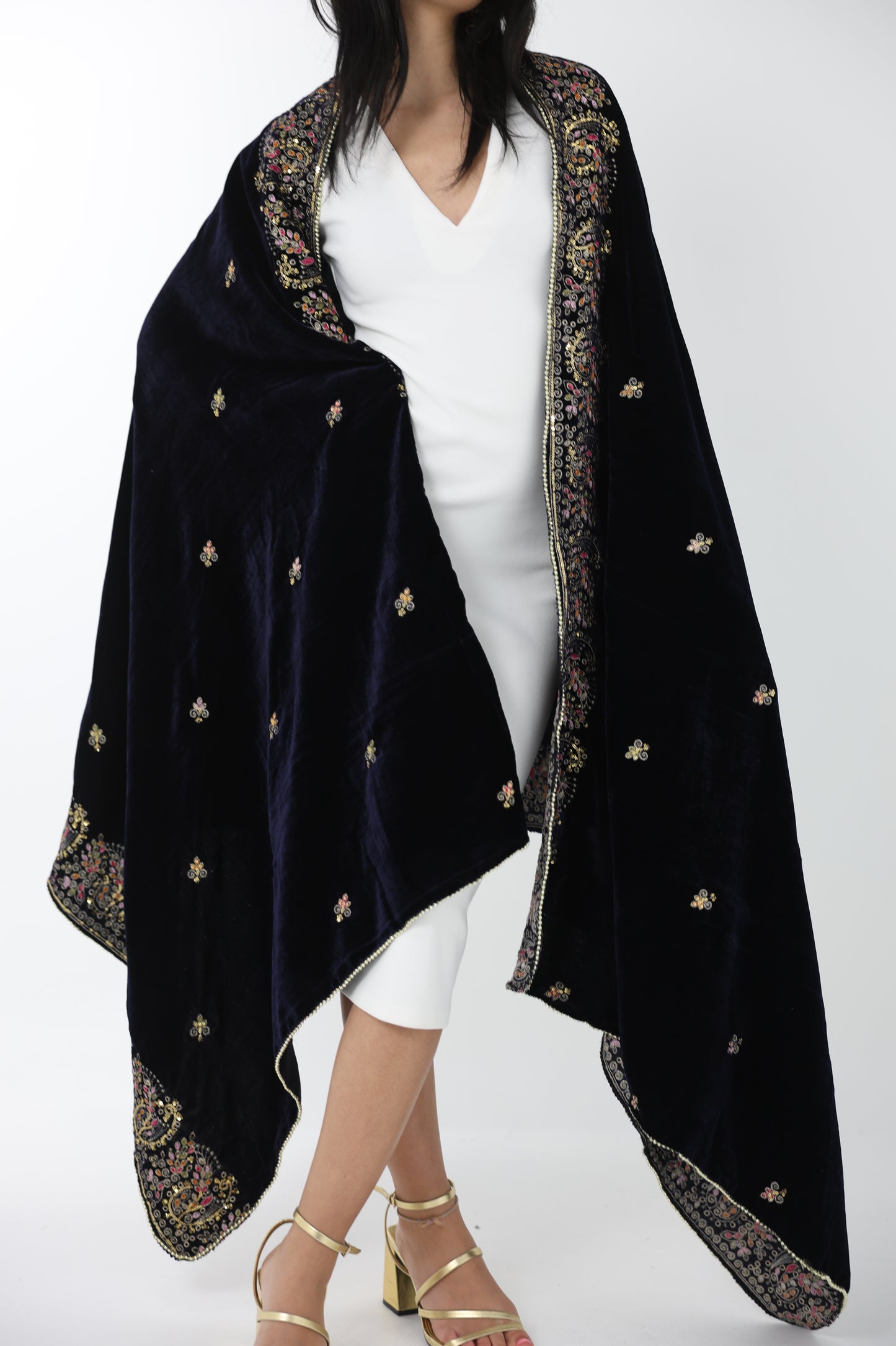 Navy Gem Velvet Shawl