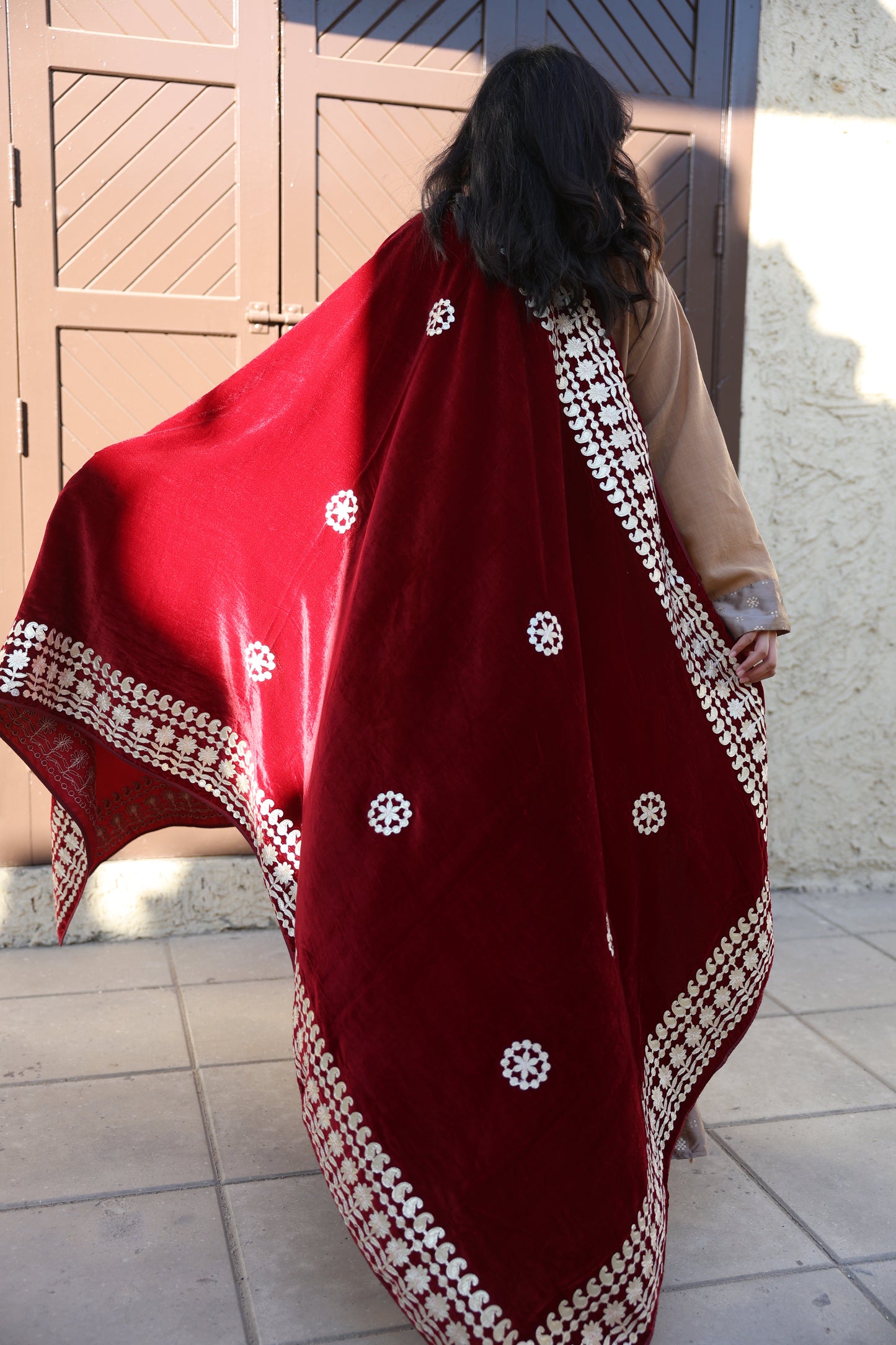 Ruby Gold Velvet Shawl