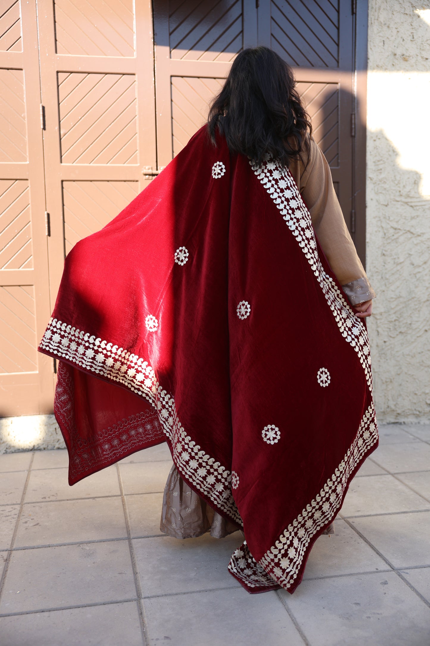 Ruby Gold Velvet Shawl