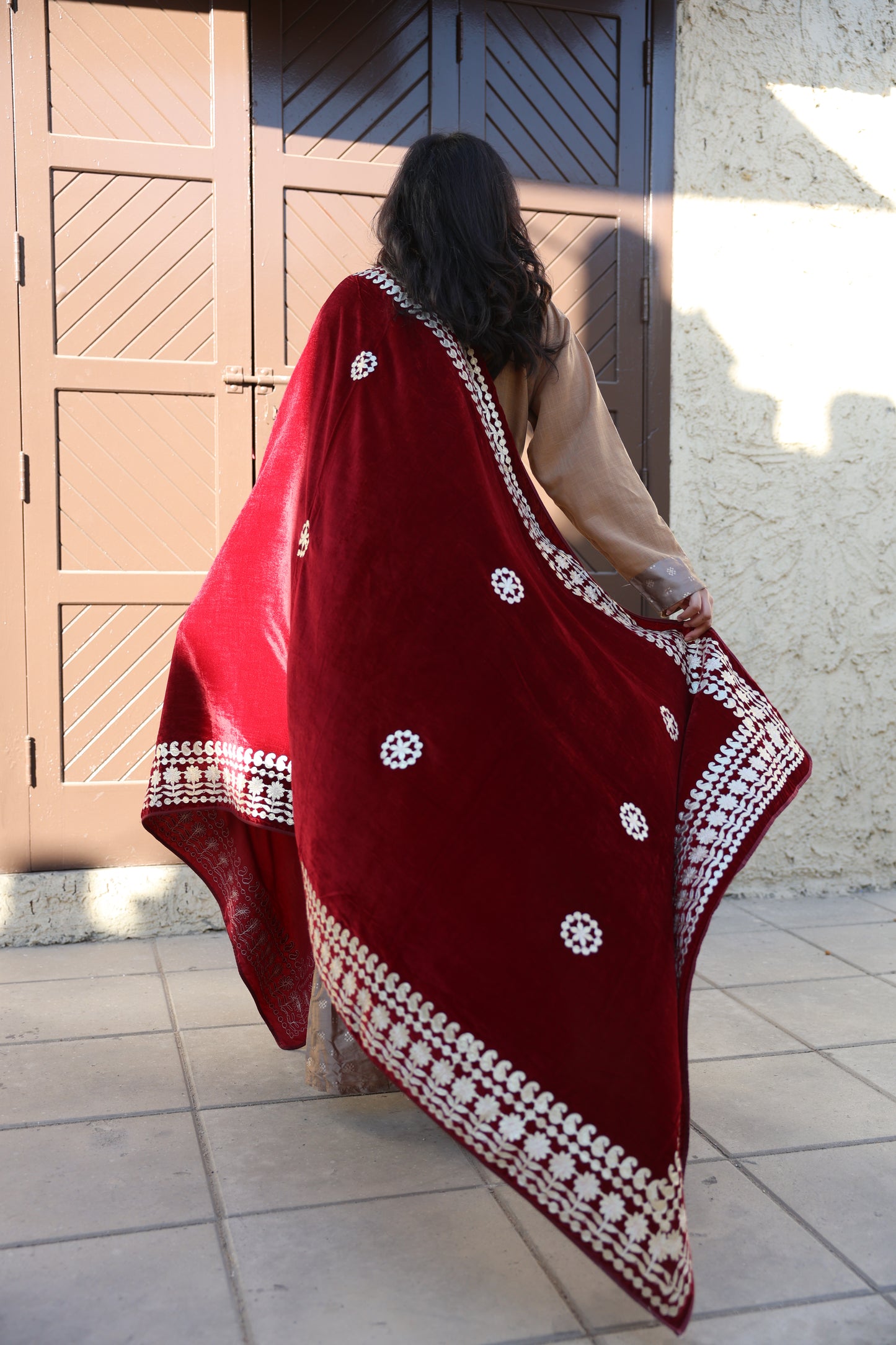 Ruby Gold Velvet Shawl