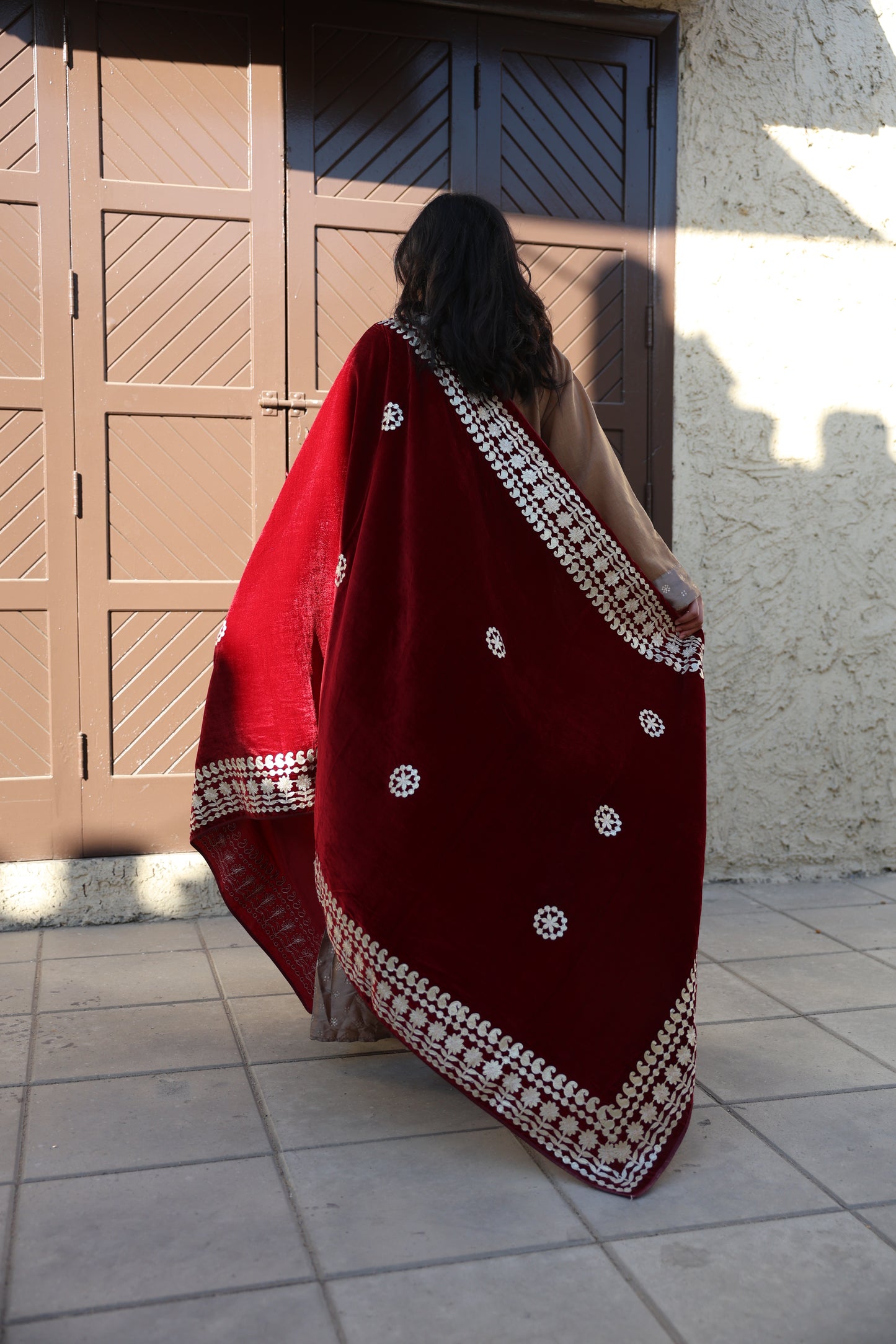 Ruby Gold Velvet Shawl