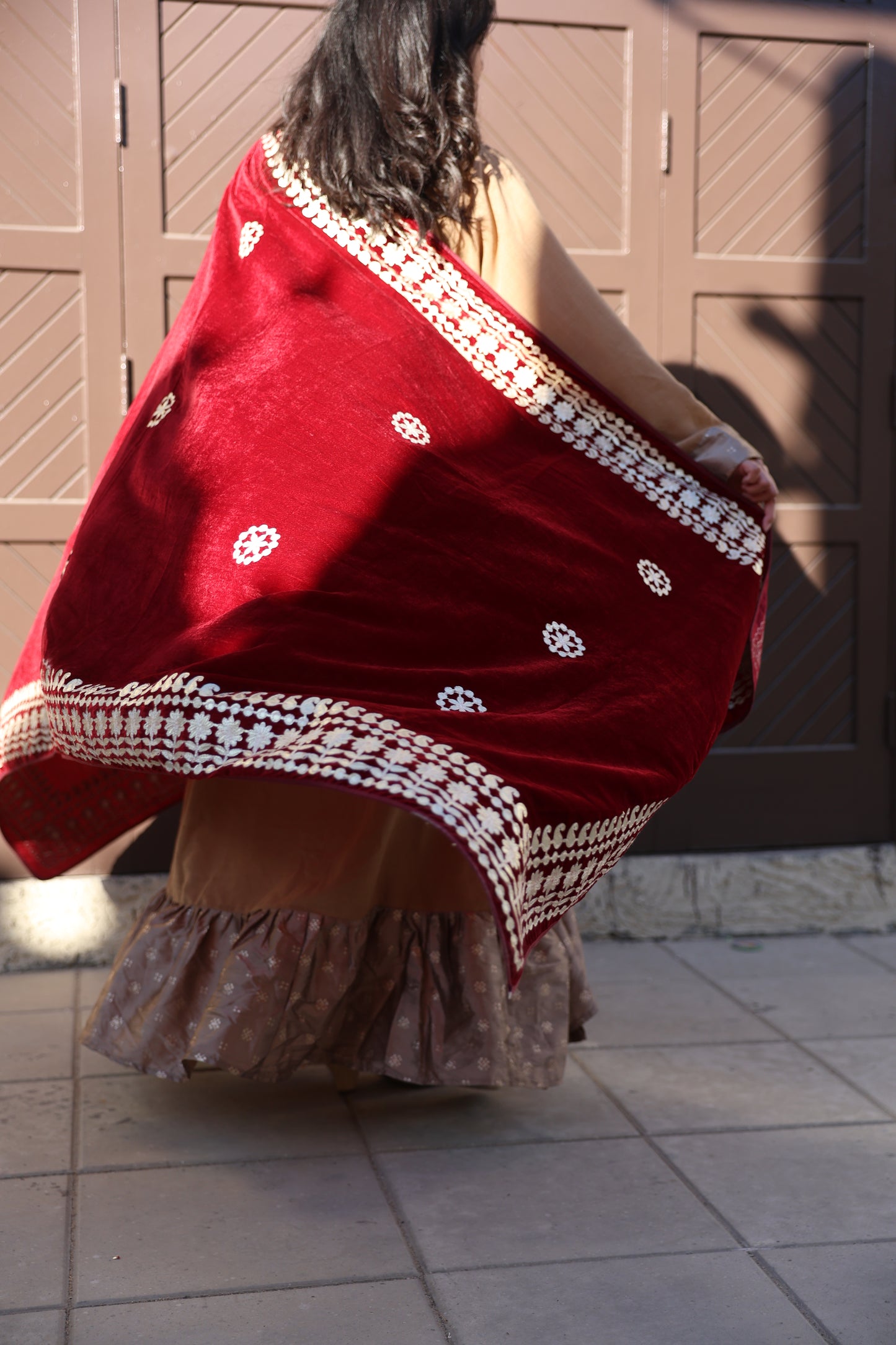 Ruby Gold Velvet Shawl