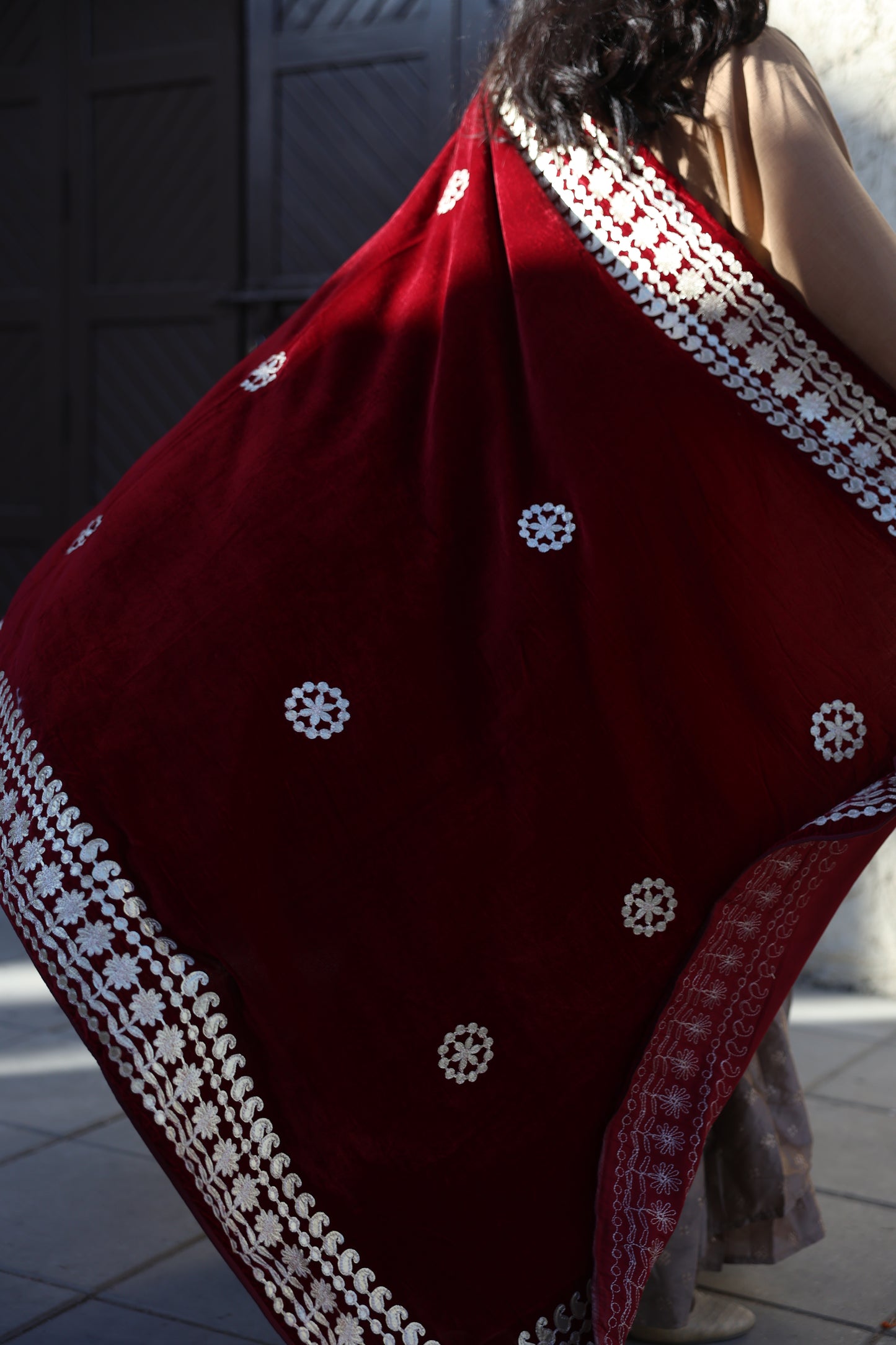 Ruby Gold Velvet Shawl