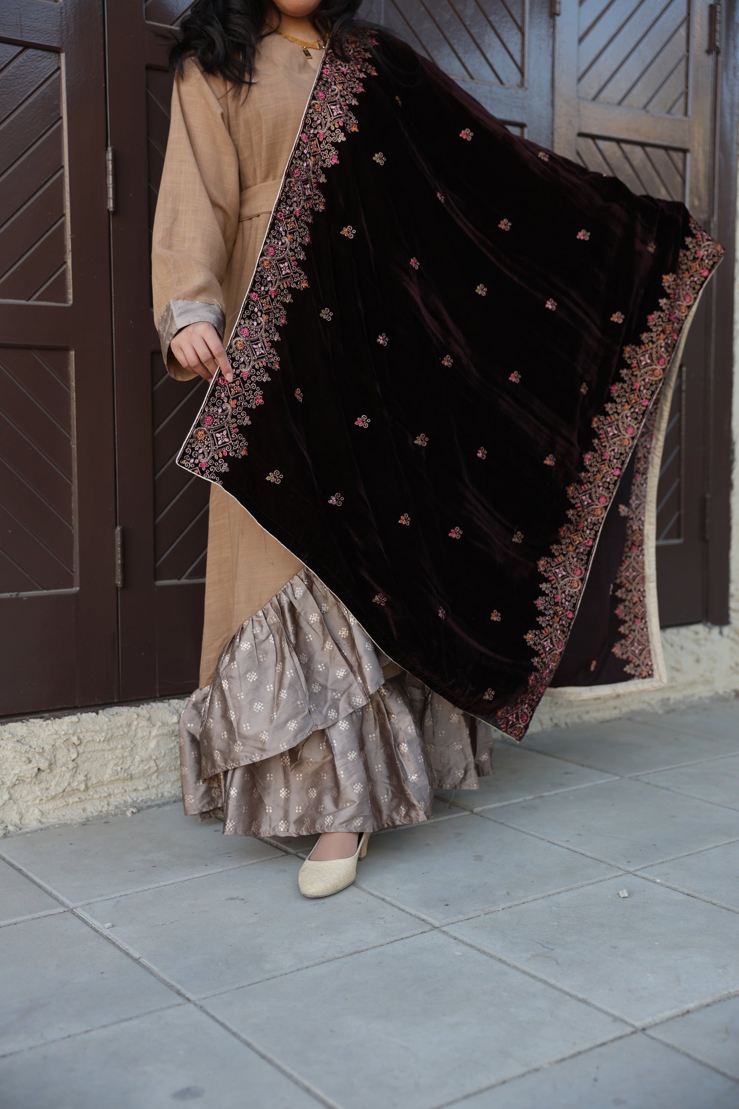 Royal Bloom Velvet Shawl